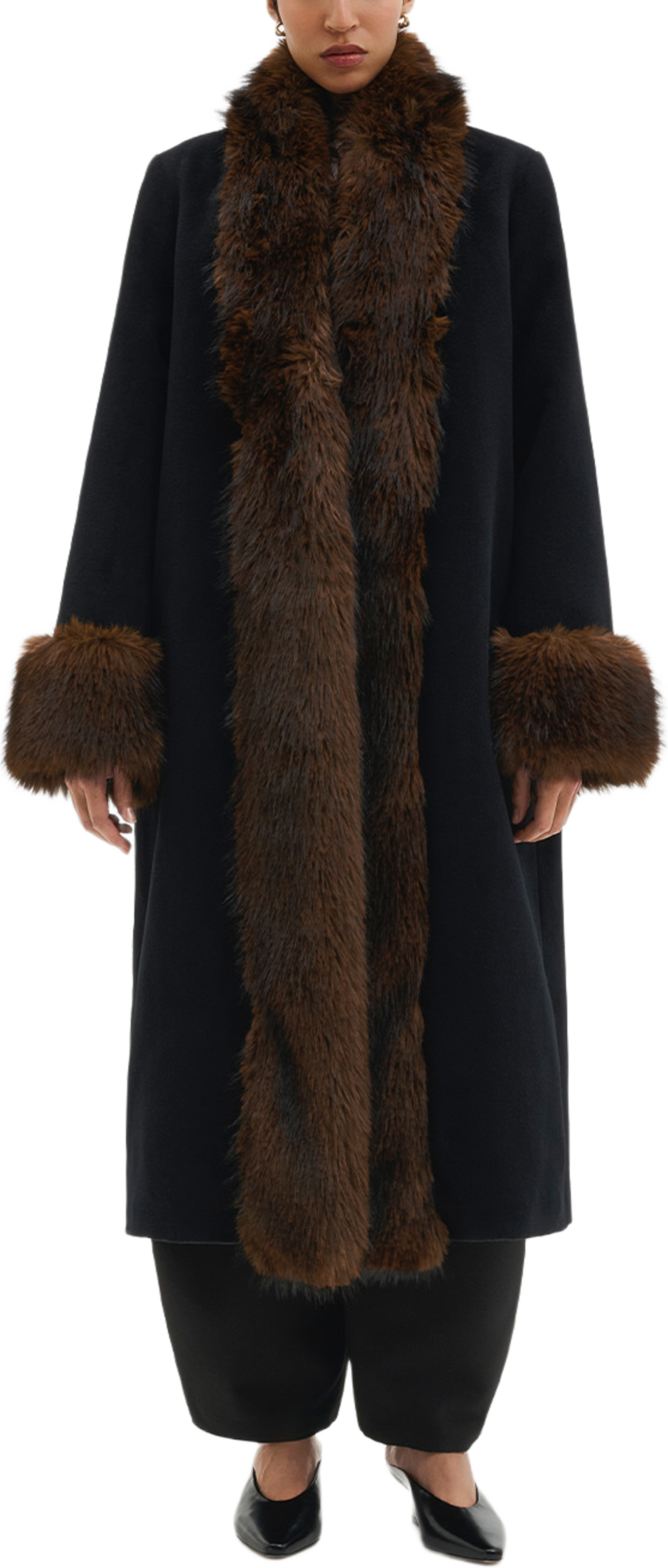 Anouk Yve Faux Fur Wool Coat, från Malina, i färgen Black. Klicka för att öppna bilden i stort format