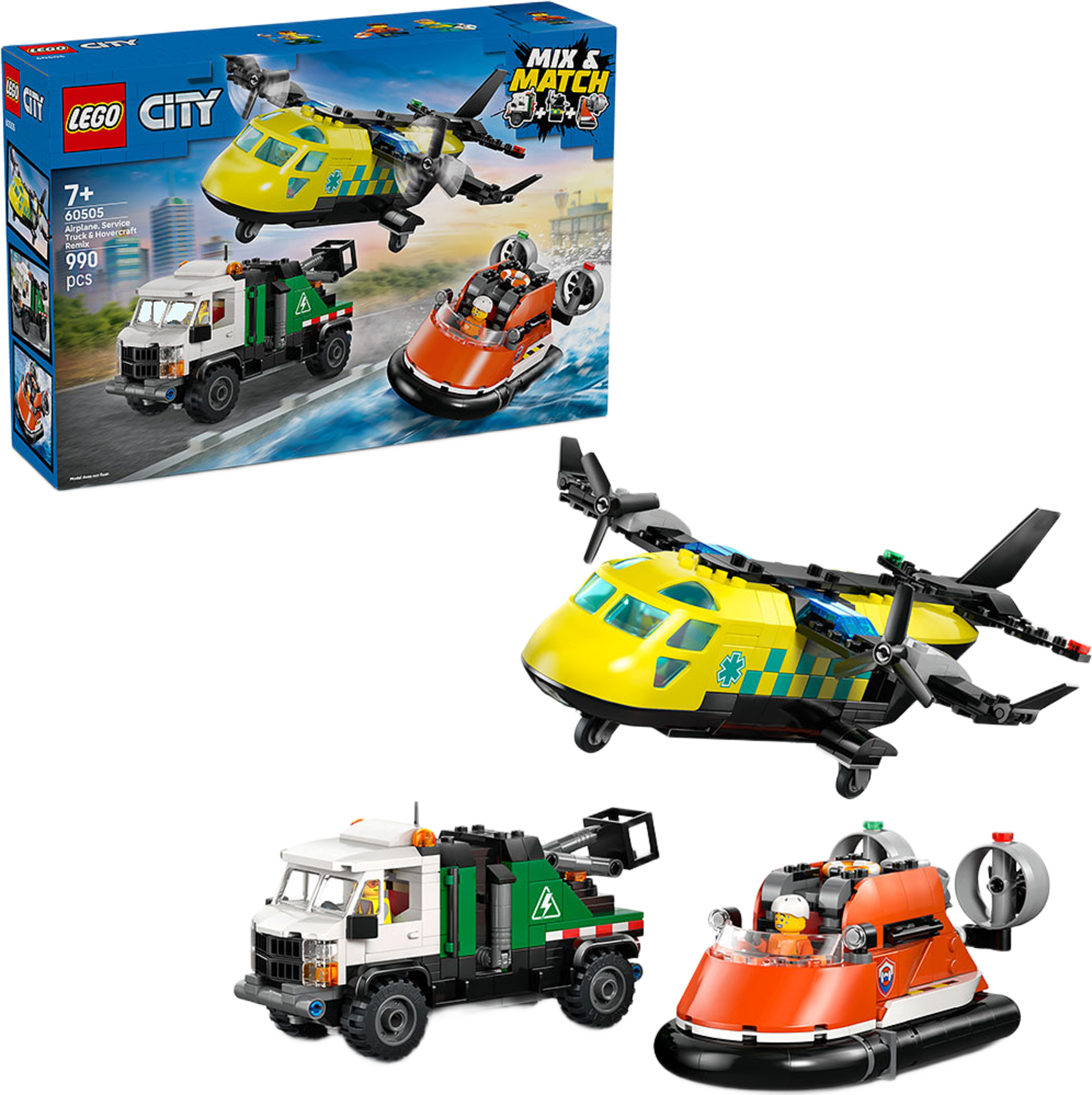 Flygplan, servicebil och svävare 60505, från LEGO, i färgen Multi. Klicka för att öppna bilden i stort format