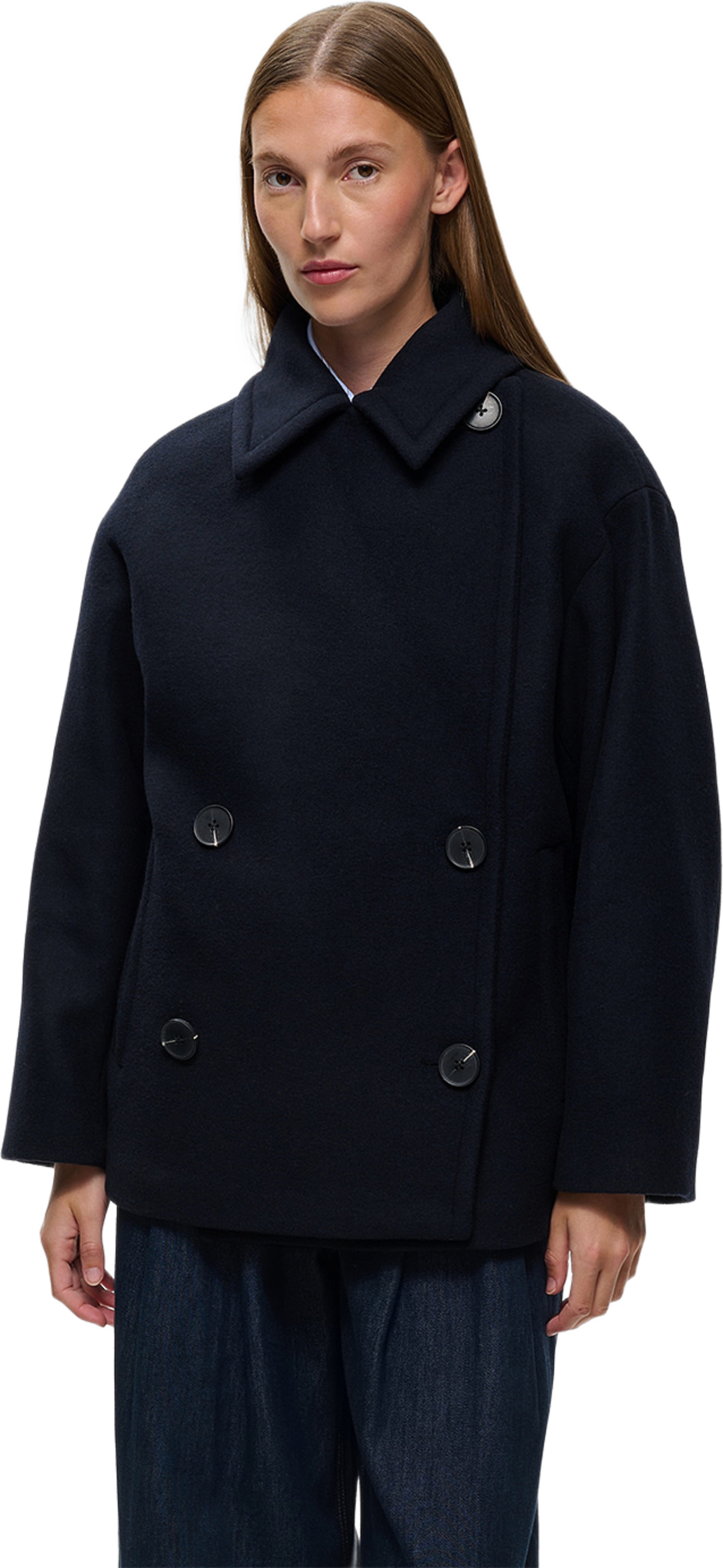 Zorahiw Short Db Coat, från Inwear, i färgen Marine Blue. Klicka för att öppna bilden i stort format