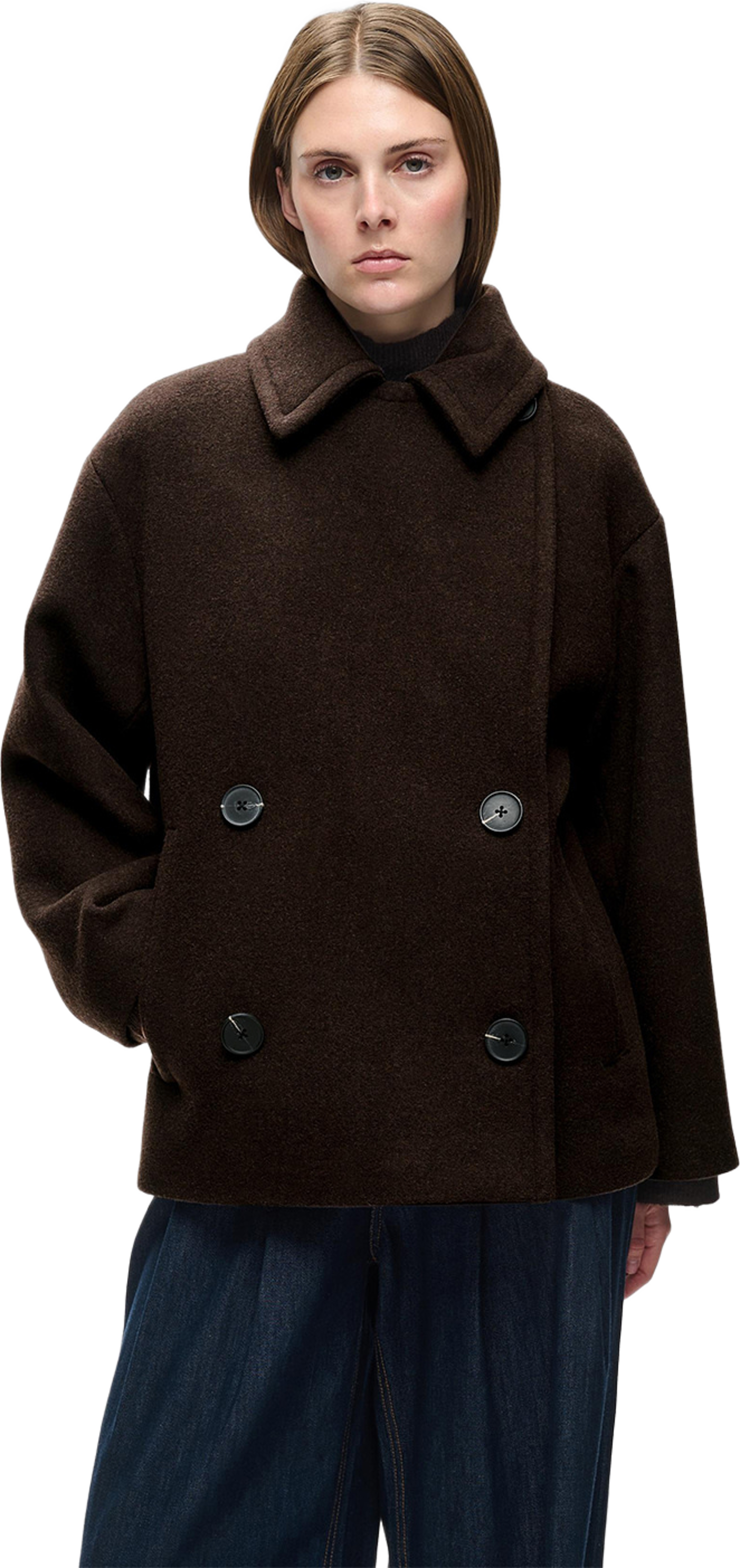 Zorahiw Short Db Coat, från Inwear, i färgen Chocolate Brown. Klicka för att öppna bilden i stort format