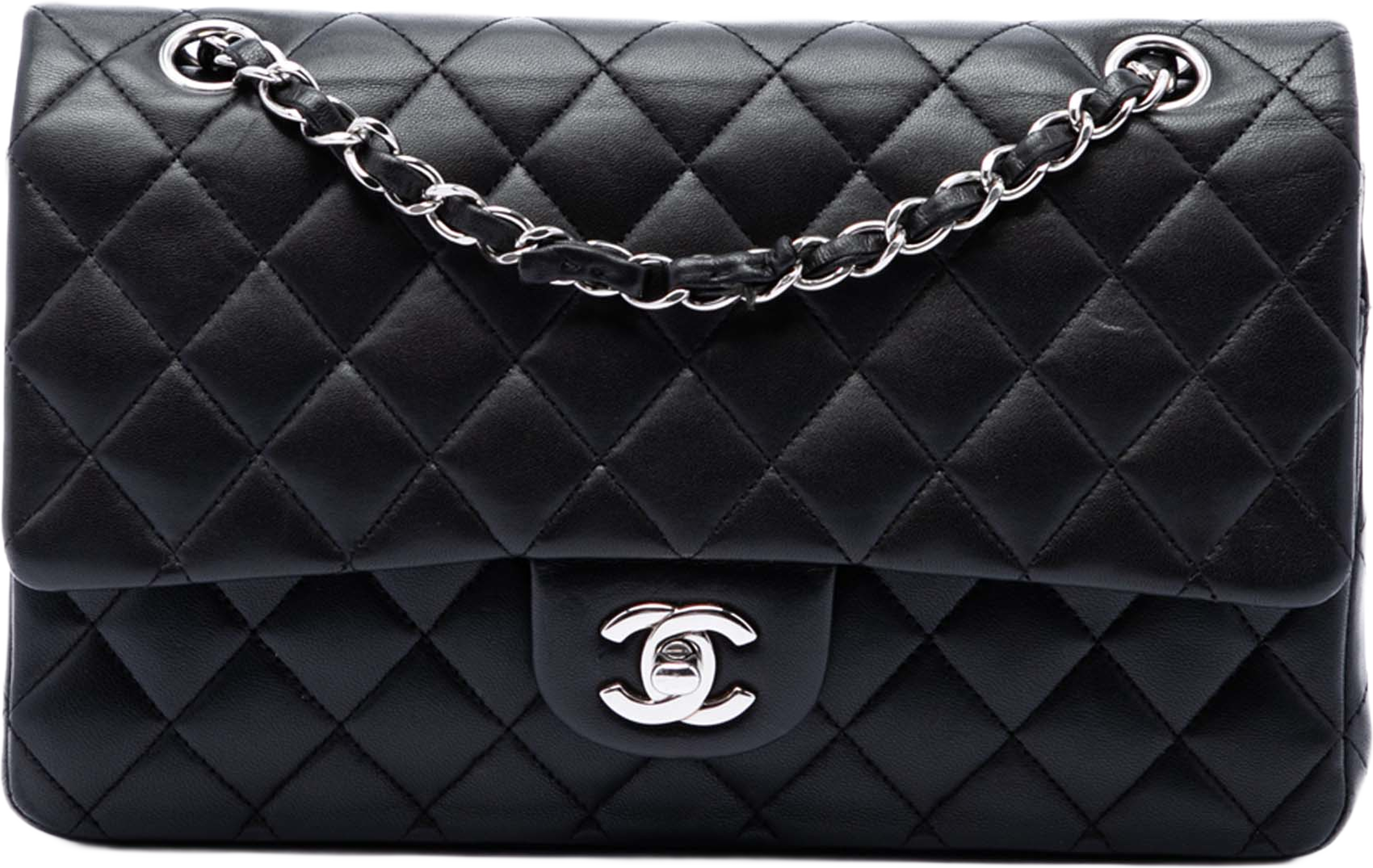 Chanel Medium Classic Lambskin Double Flap, från Luxclusif, i färgen svart. Klicka för att öppna bilden i stort format