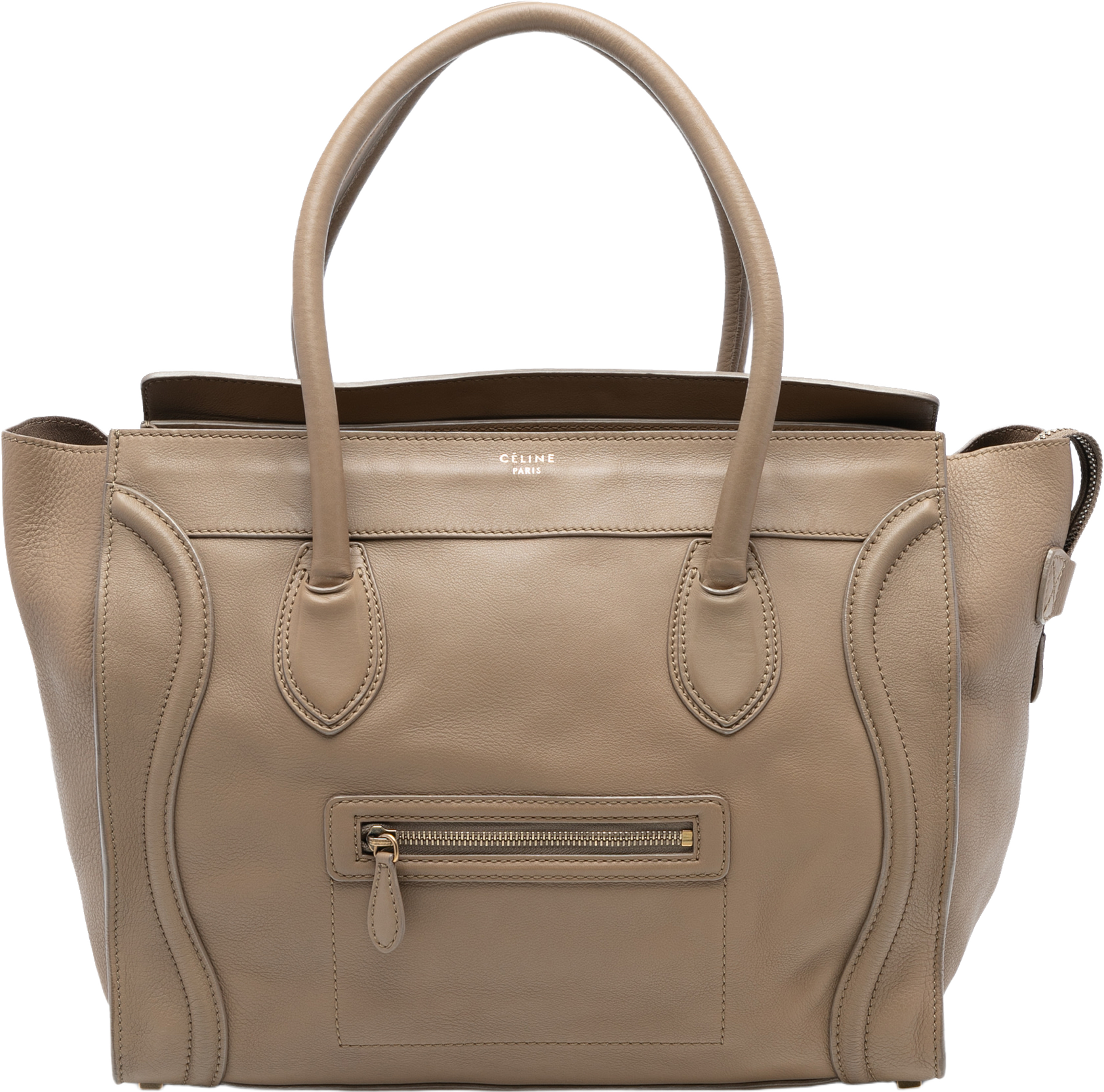 Celine Mini Leather Luggage Tote, från Luxclusif, i färgen light brown. Klicka för att öppna bilden i stort format