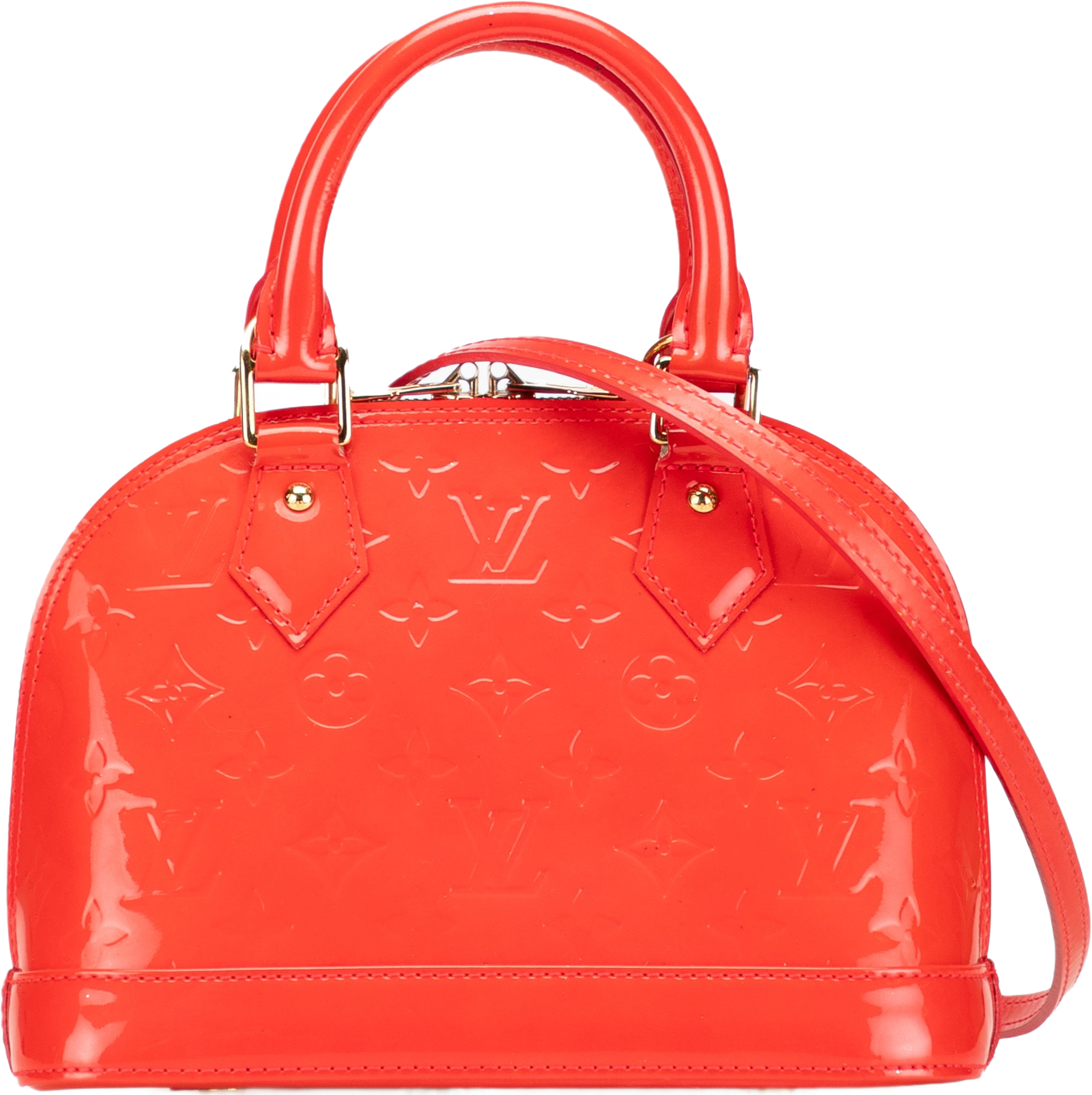 Louis Vuitton Monogram Vernis Alma Bb, från Luxclusif, i färgen dark orange.