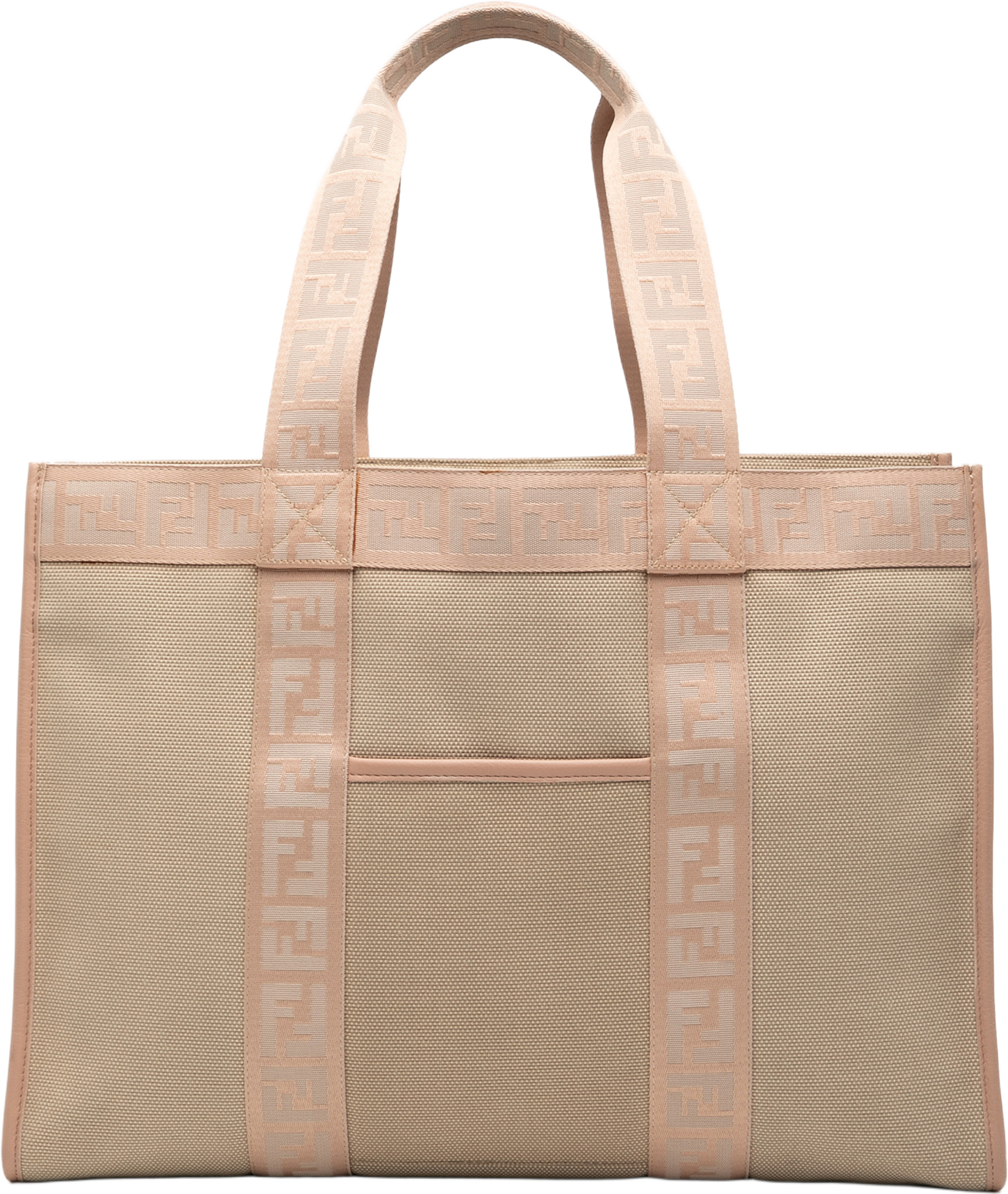 Fendi Zucca Trimmed Canvas Tote, från Luxclusif, i färgen beige. Klicka för att öppna bilden i stort format