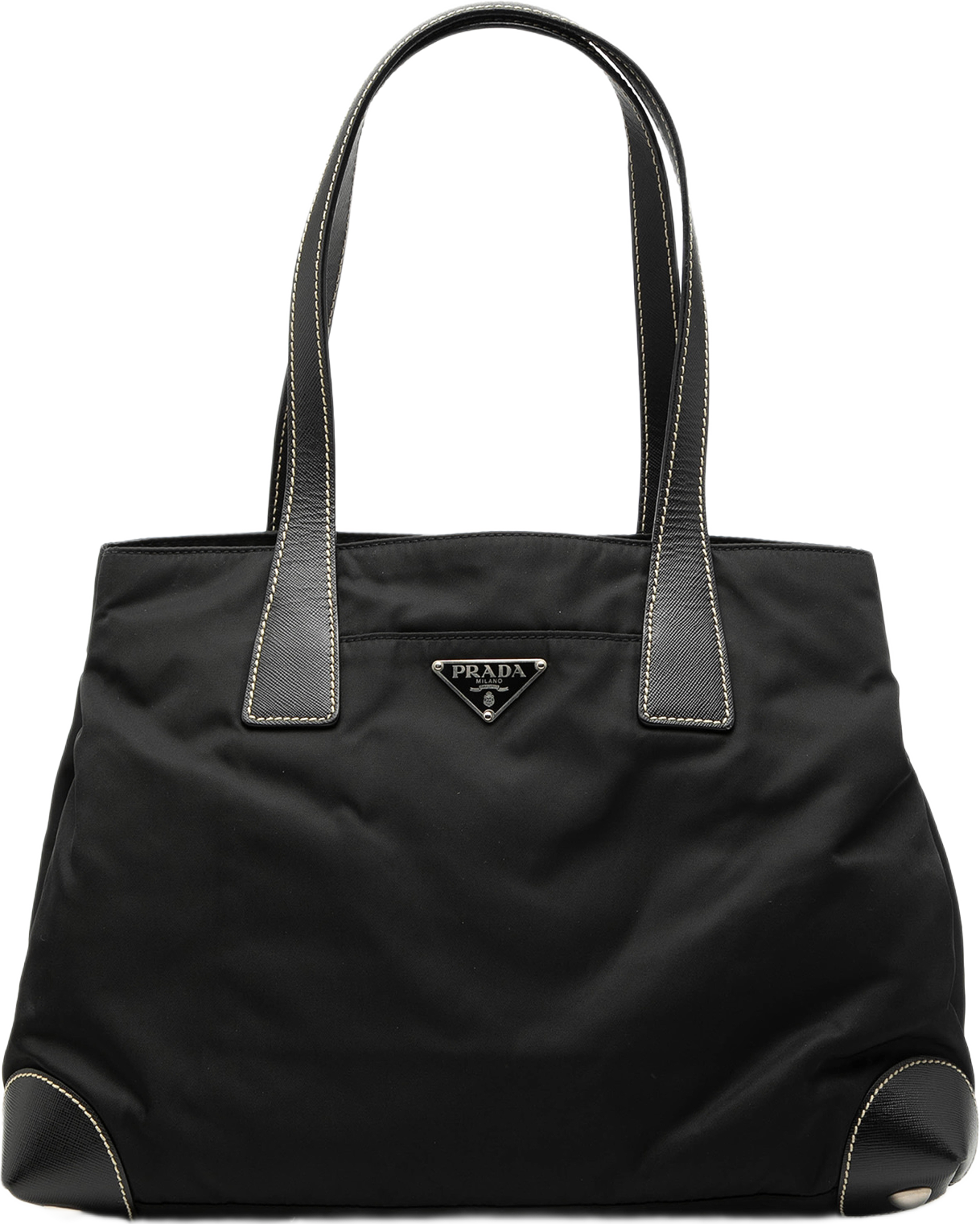 Prada Saffiano Trimmed Tessuto Shopper Tote, från Luxclusif, i färgen black. Klicka för att öppna bilden i stort format