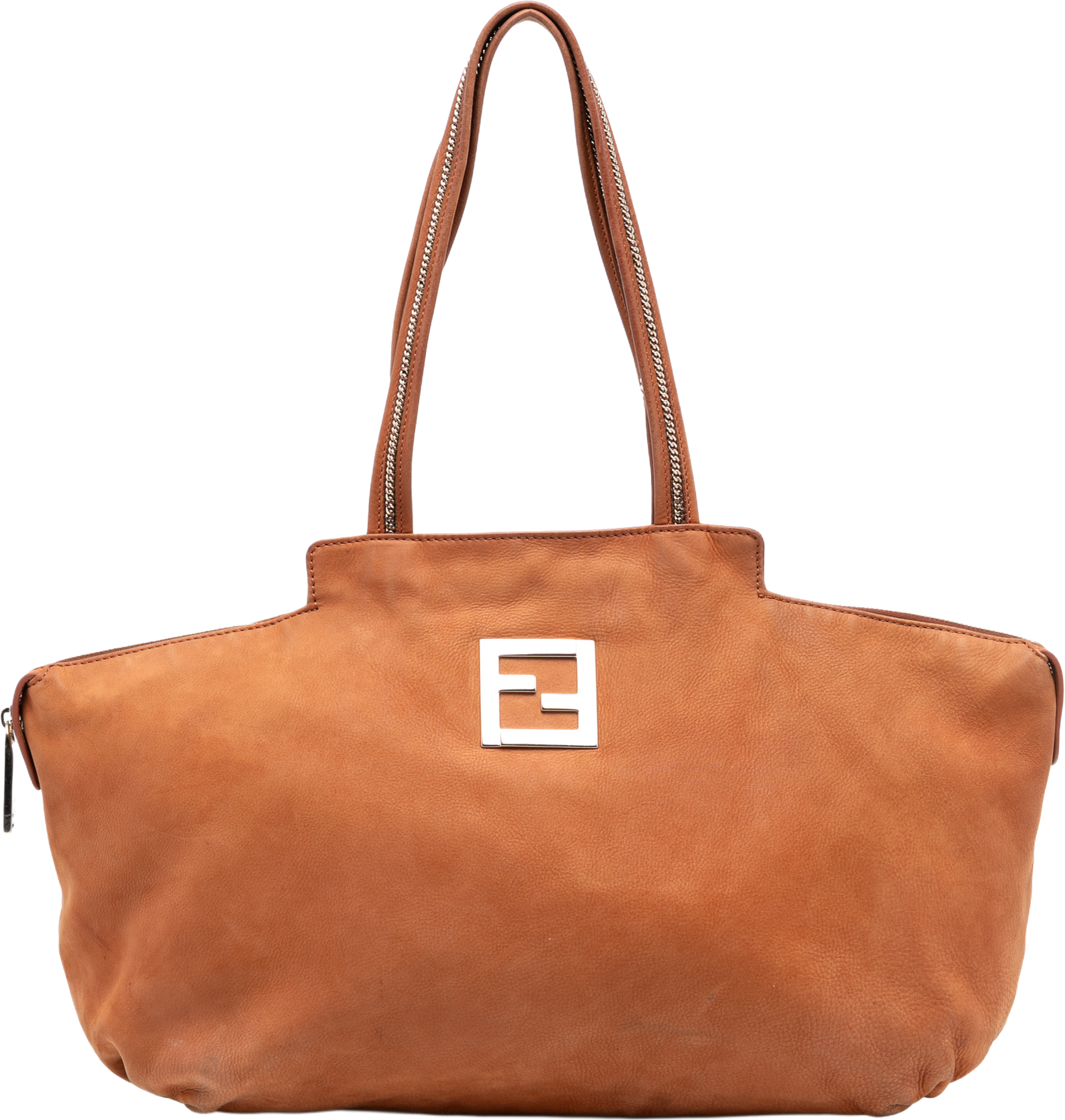 Fendi Medium Ff Nubuck Chains Tote, från Luxclusif, i färgen brown. Klicka för att öppna bilden i stort format