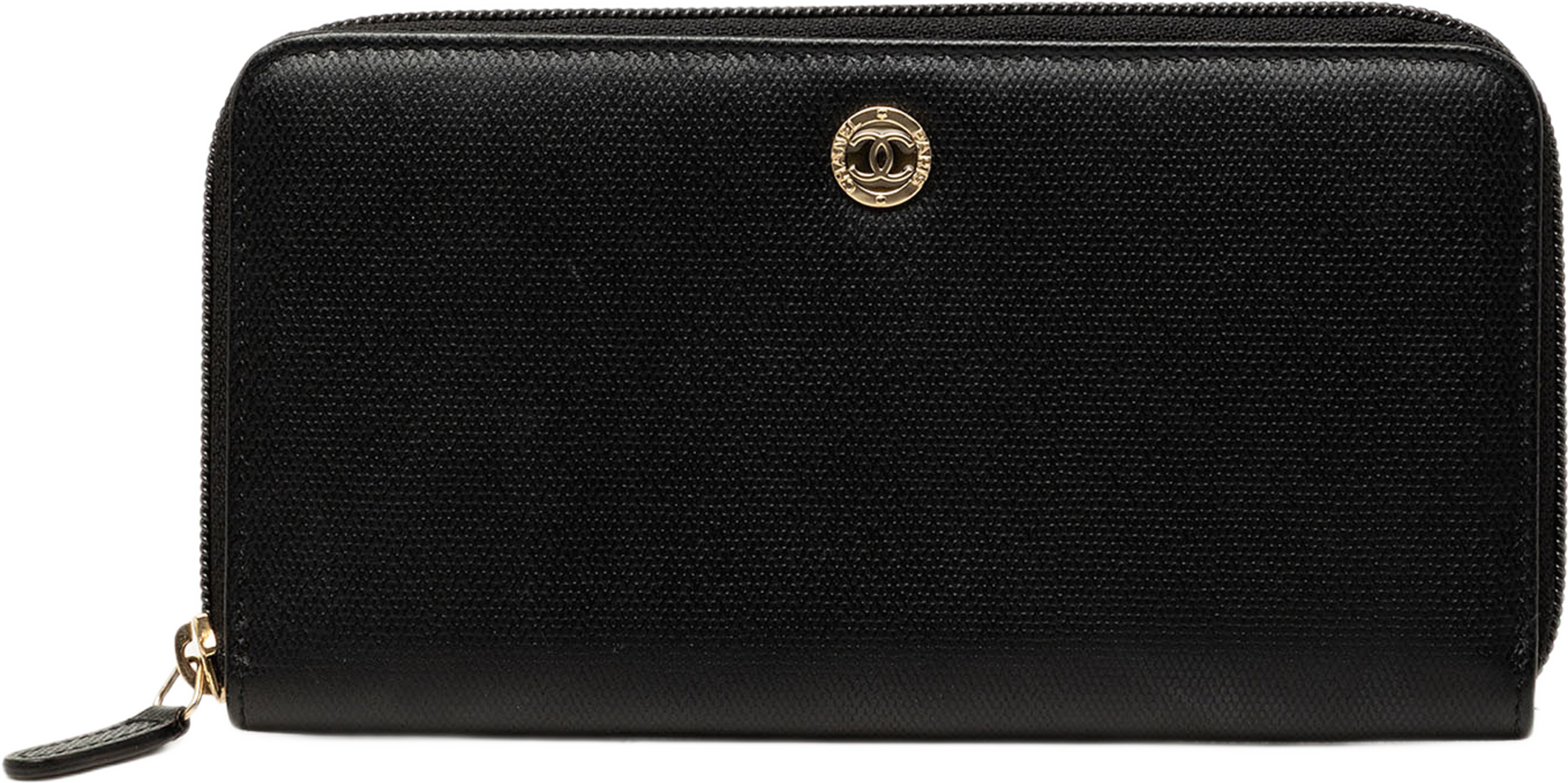 Chanel Cc Textured Calfskin Button Zip Around Wallet, från Luxclusif, i färgen svart. Klicka för att öppna bilden i stort format
