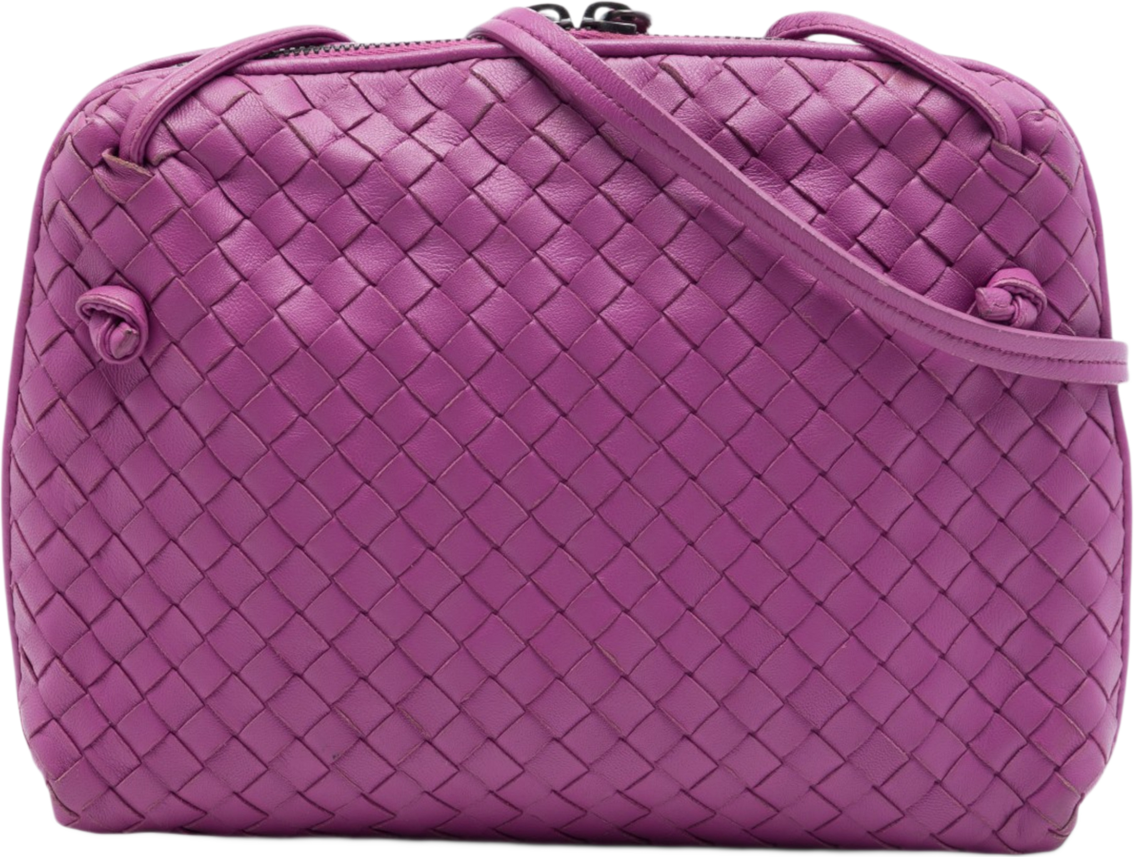 Bottega Veneta Nappa Intrecciato Nodini Crossbody, från Luxclusif, i färgen purpur. Klicka för att öppna bilden i stort format