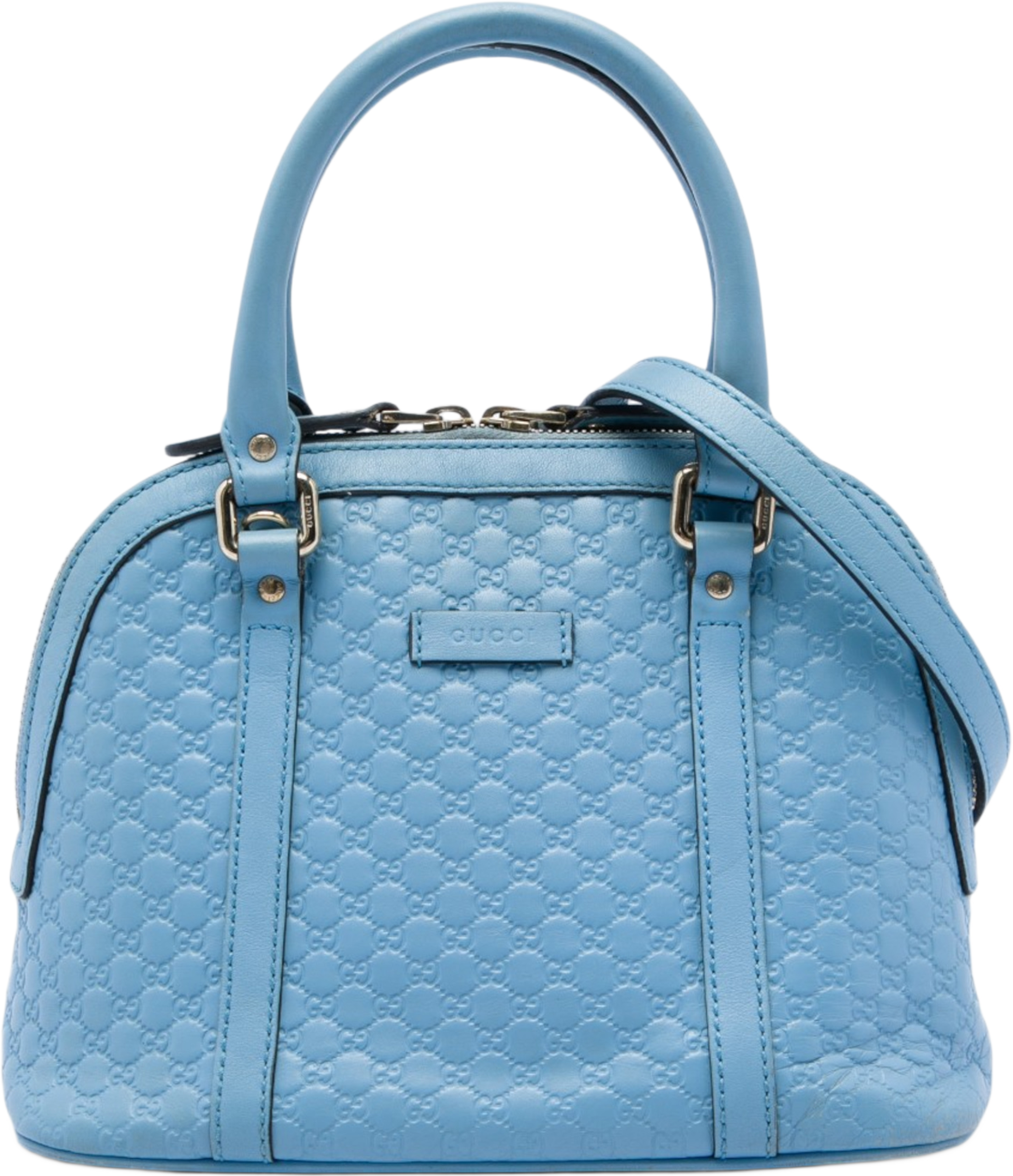 Gucci Mini Microguccissima Dome Satchel, från Luxclusif, i färgen blå. Klicka för att öppna bilden i stort format