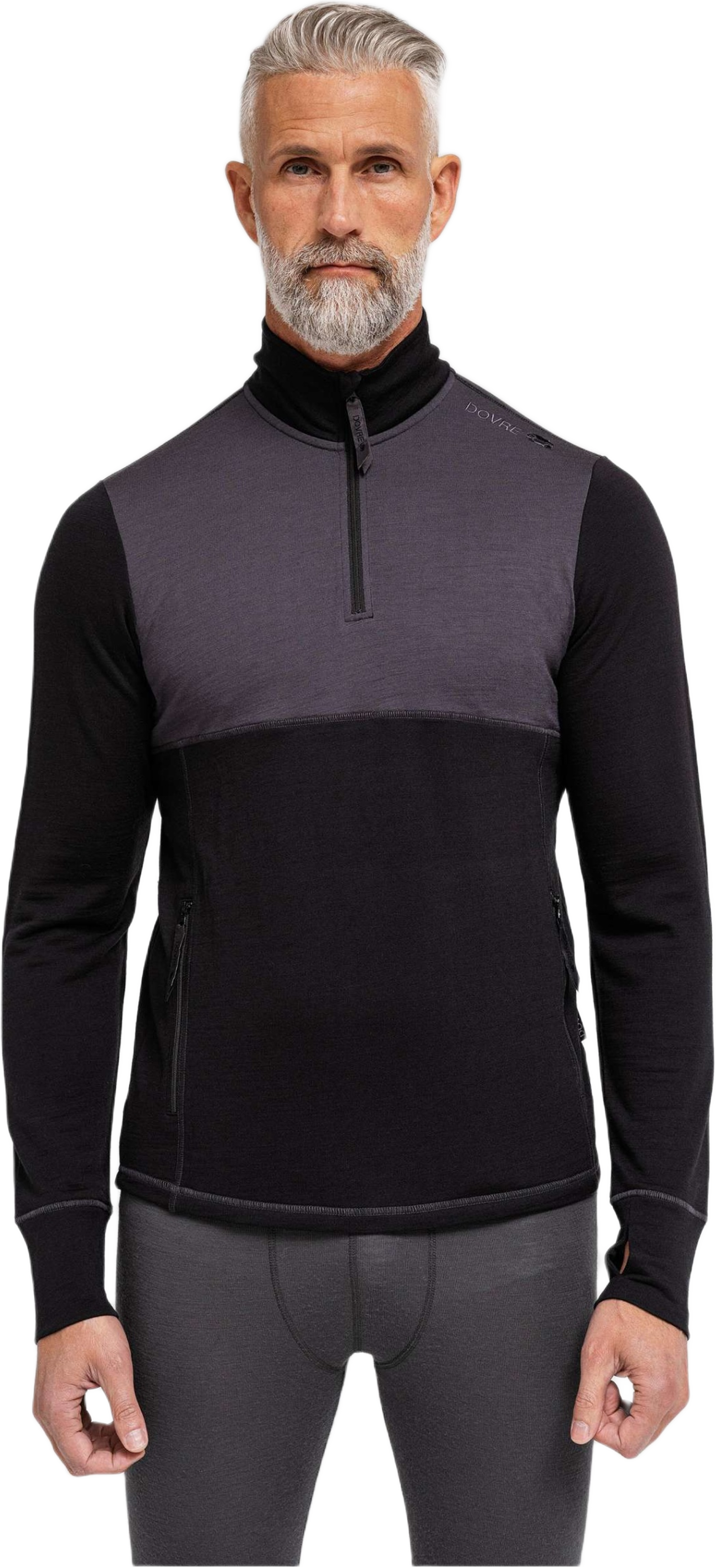 Midlayer Undertröja | 100% Merinoull | Svart/grå