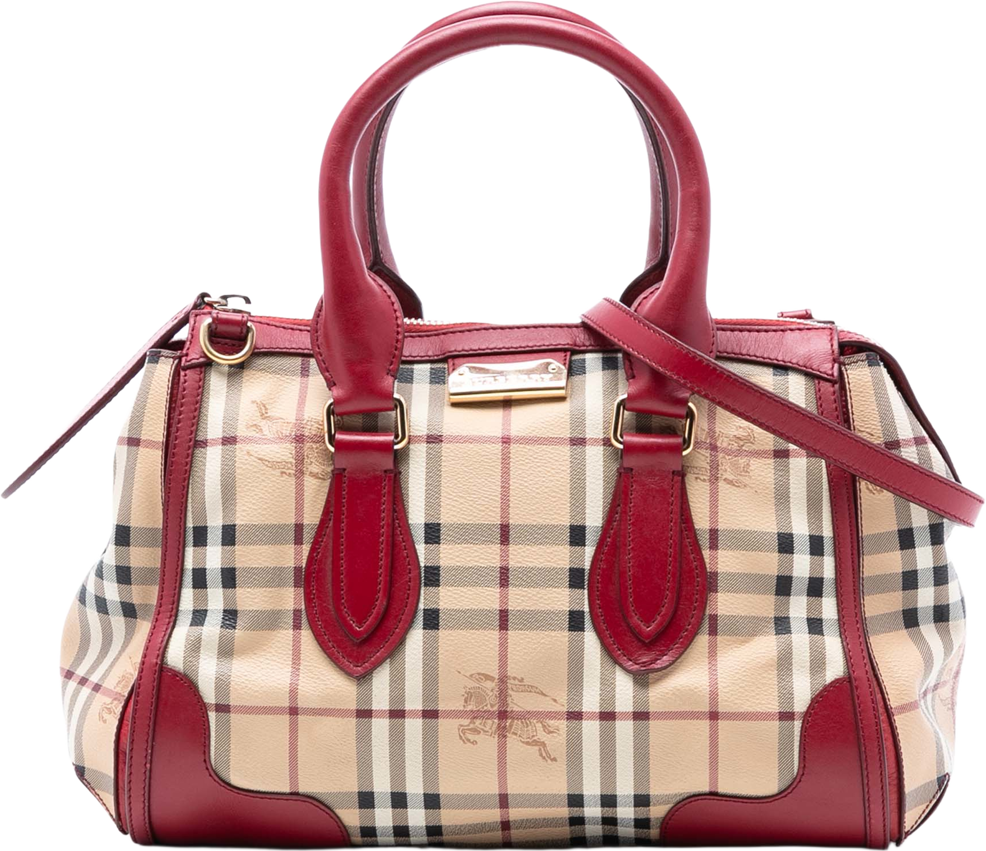 Burberry Small Haymarket Check Coated Canvas Gladstone Satchel, från Luxclusif, i färgen beige. Klicka för att öppna bilden i stort format