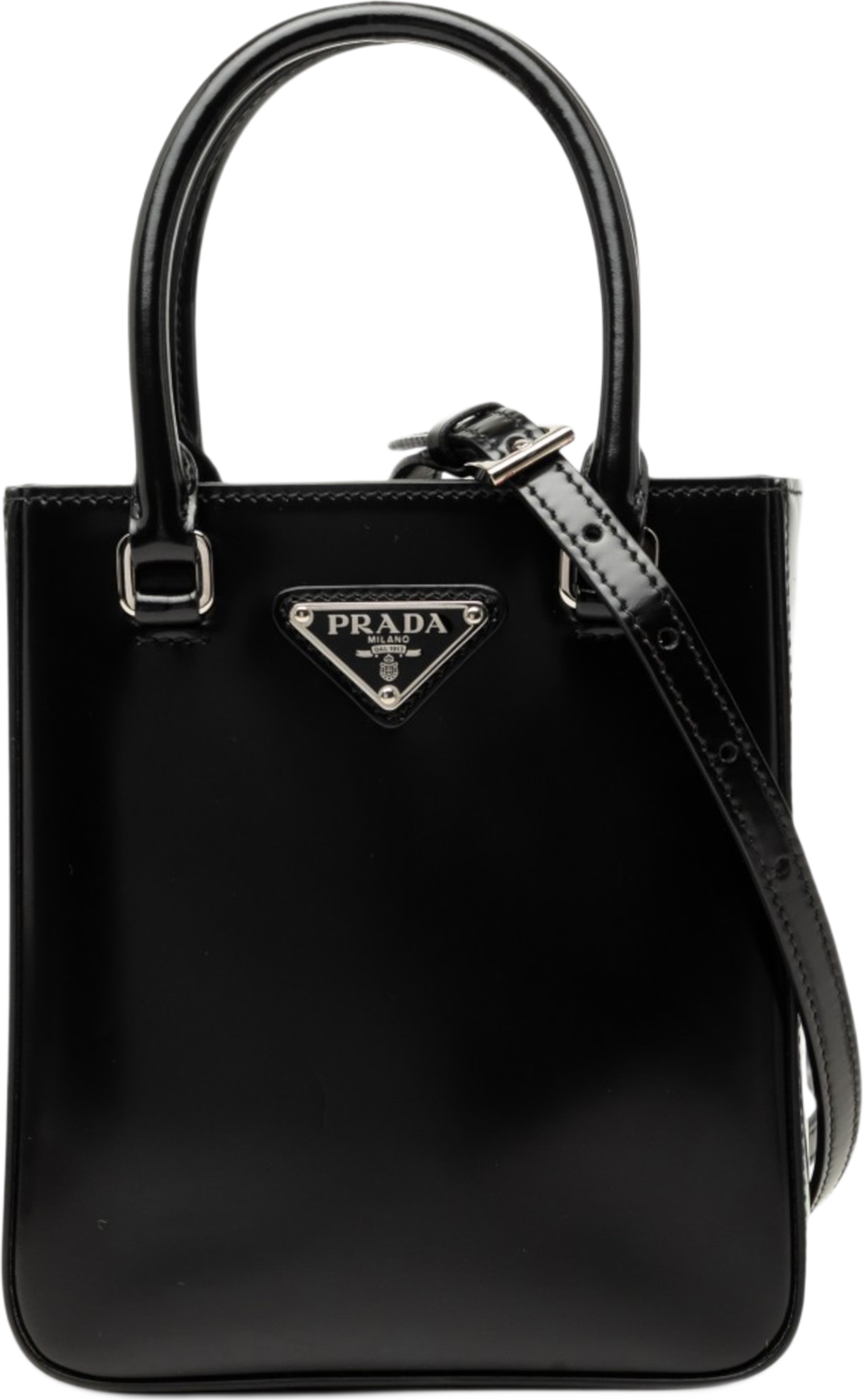 Prada Small Spazzolato Leather Satchel, från Luxclusif, i färgen svart. Klicka för att öppna bilden i stort format