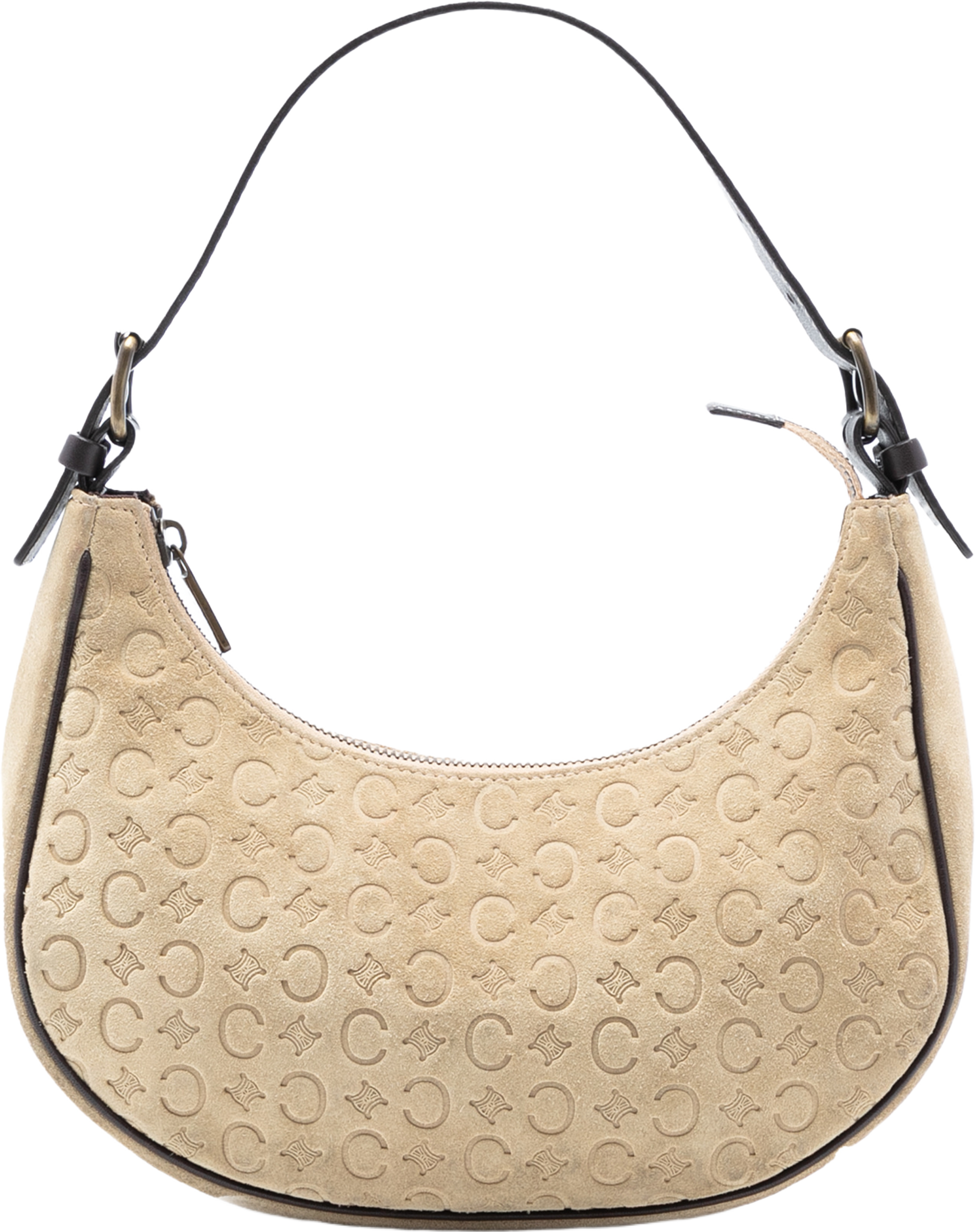 Celine C Macadam Suede Shoulder Bag, från Luxclusif, i färgen beige. Klicka för att öppna bilden i stort format