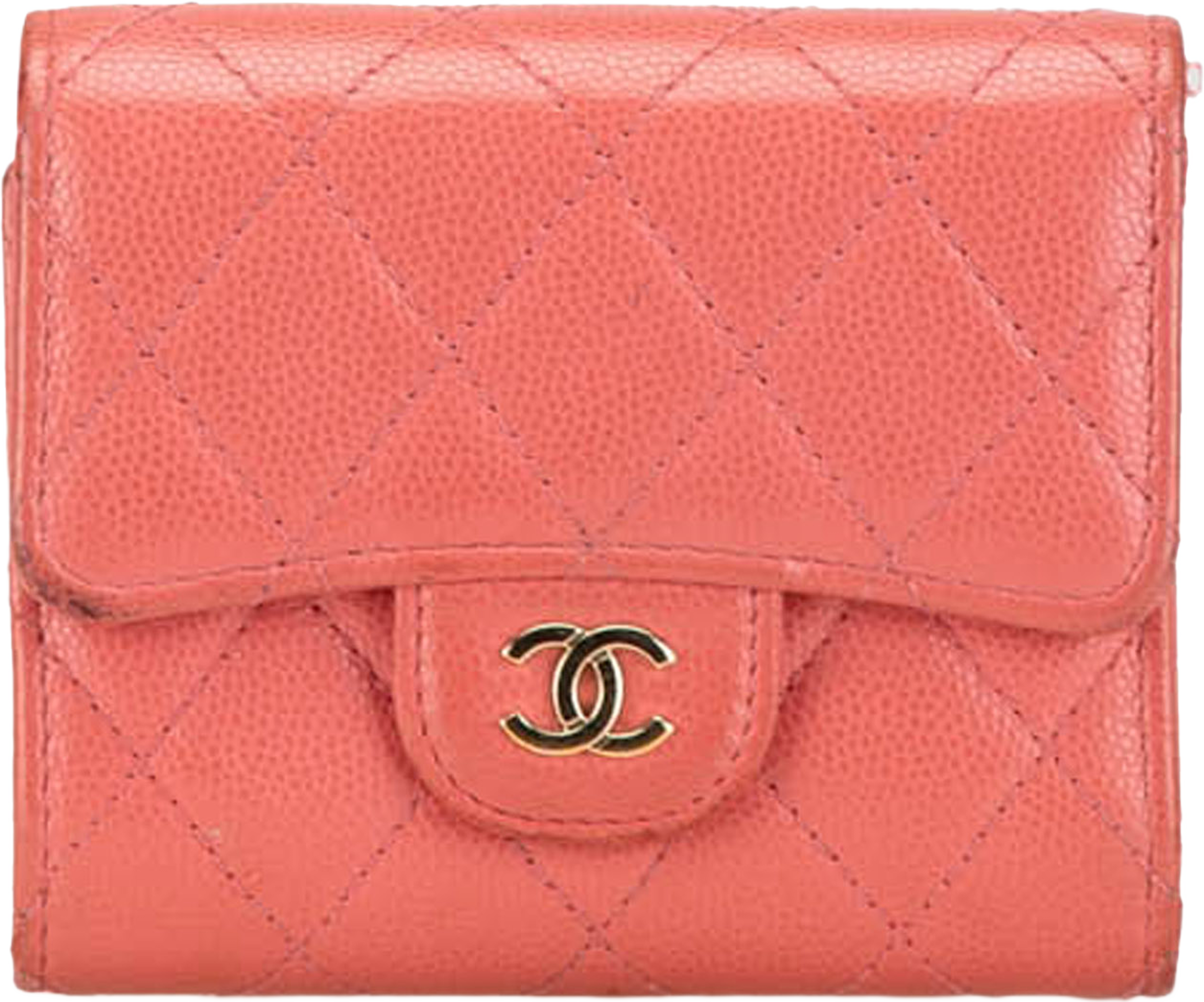 Chanel Cc Quilted Caviar Trifold Wallet, från Luxclusif, i färgen salmon. Klicka för att öppna bilden i stort format