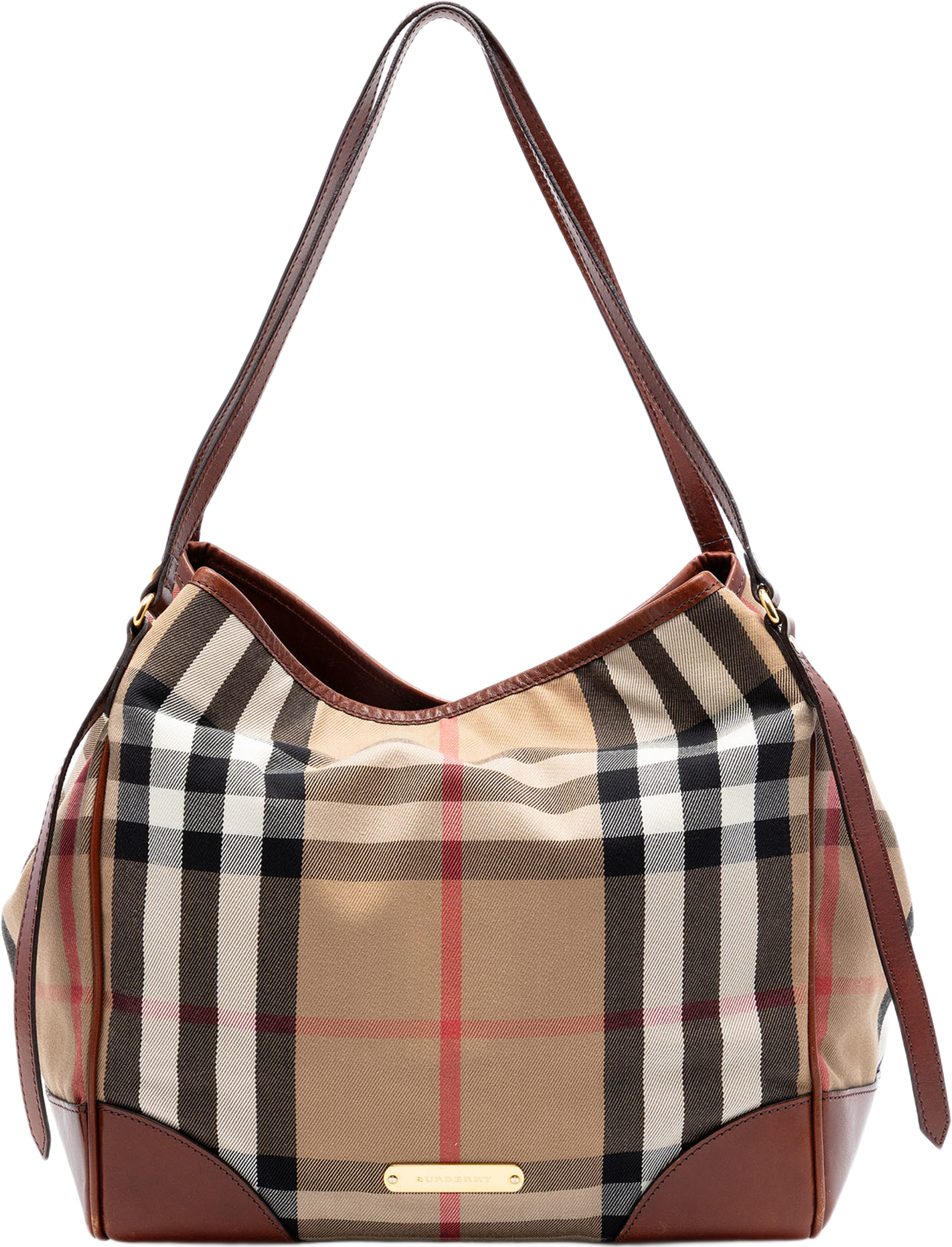 Burberry Small House Check Canvas Bridle Canterbury Tote, från Luxclusif, i färgen light brown. Klicka för att öppna bilden i stort format