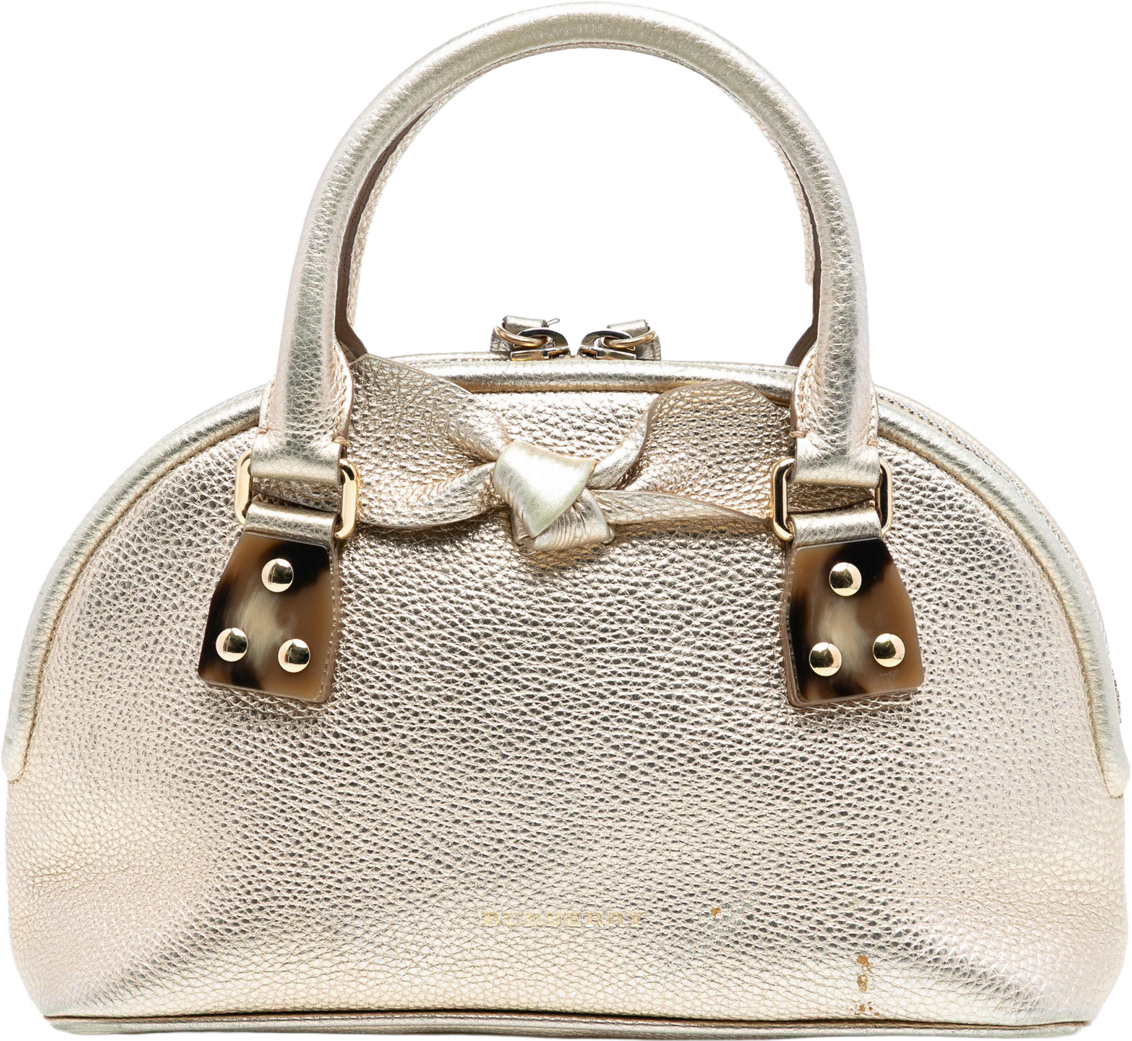 Burberry Small Grained Calfskin Bloomsbury Top Handle Bag, från Luxclusif, i färgen light gold. Klicka för att öppna bilden i stort format