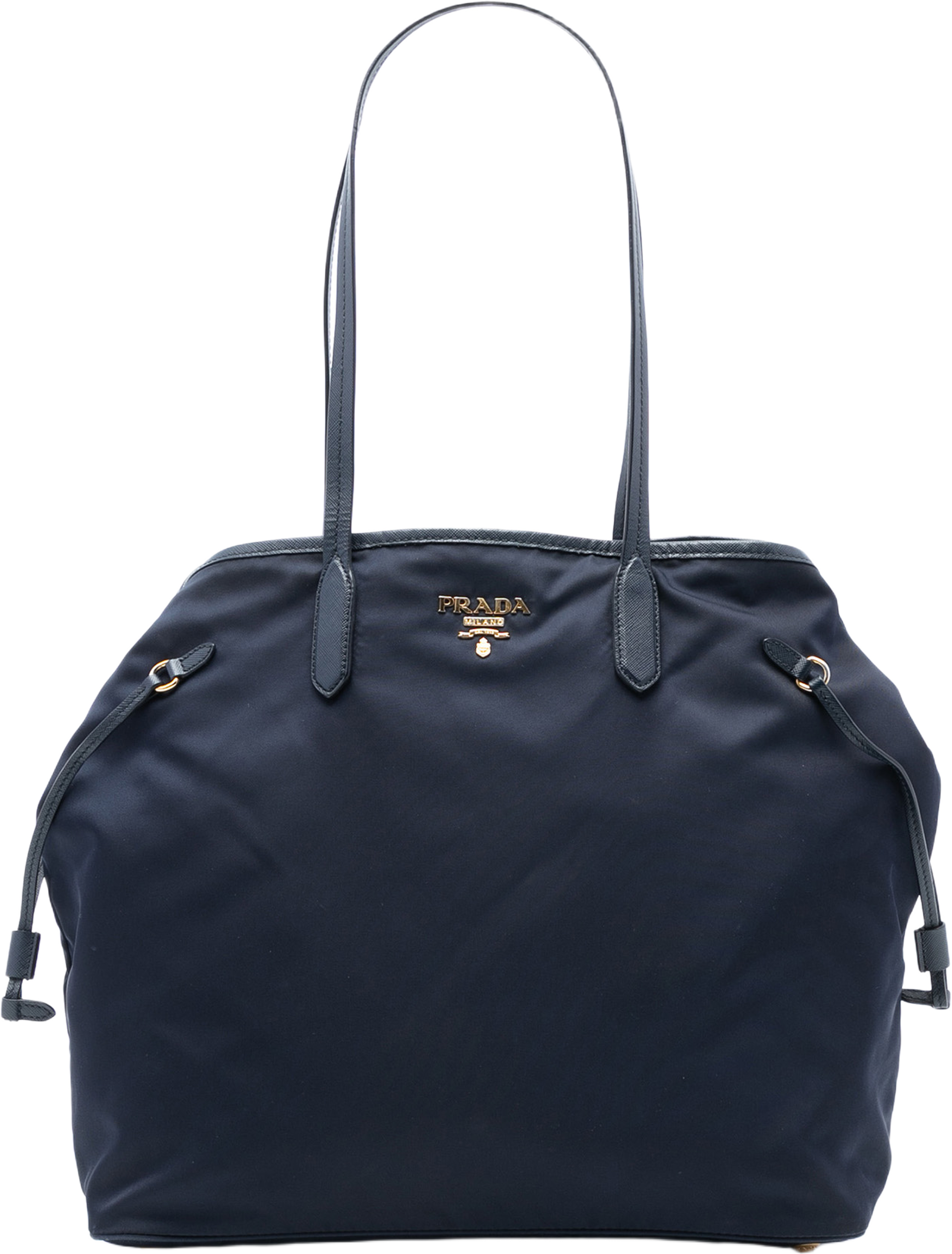 Prada Saffiano Trimmed Tessuto Open Convertible Tote, från Luxclusif, i färgen dark blue. Klicka för att öppna bilden i stort format