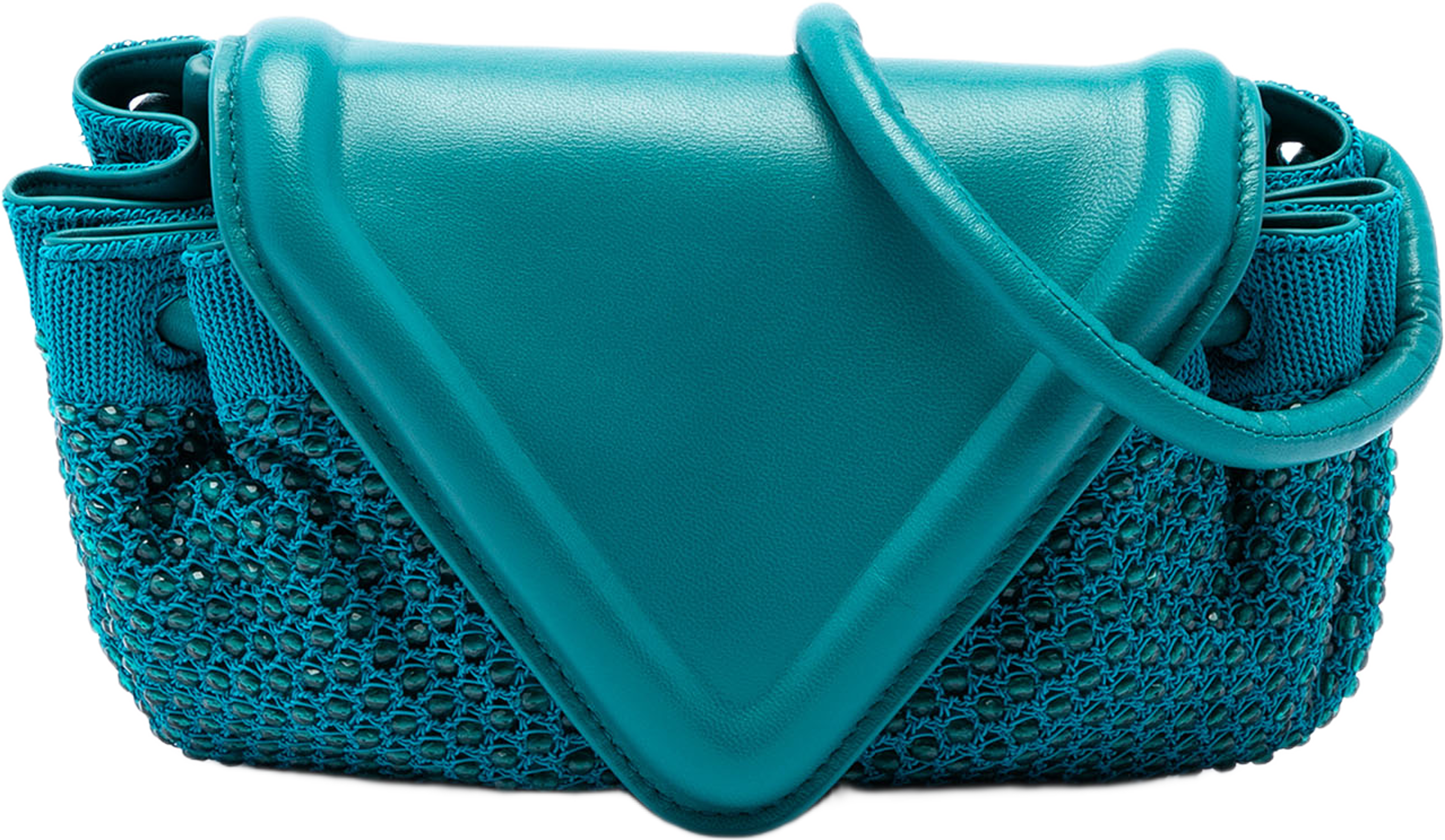 Bottega Veneta Small Beaded Crochet Knit And Leather Beak Crossbody, från Luxclusif, i färgen blå. Klicka för att öppna bilden i stort format