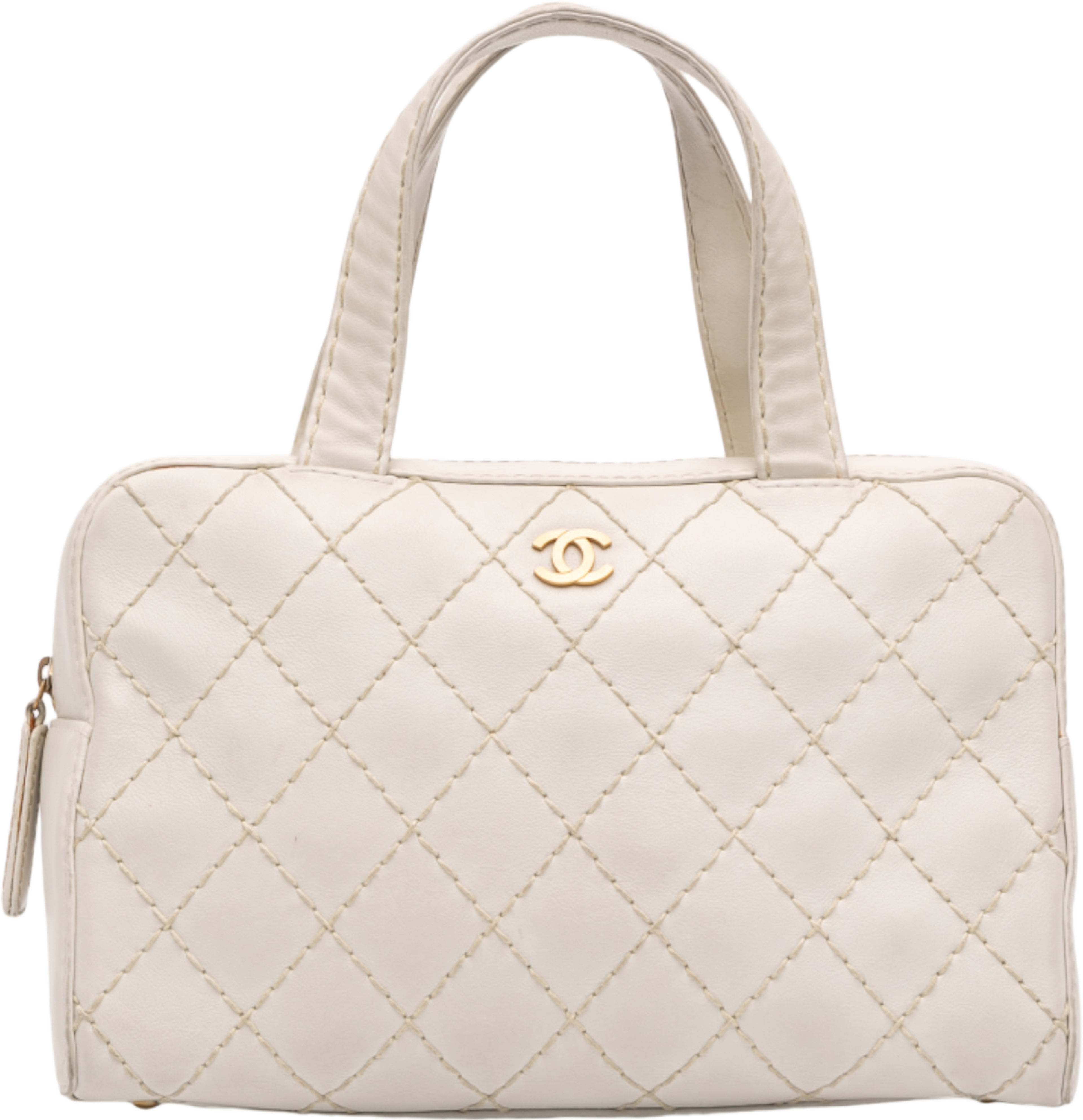 Chanel Cc Lambskin Wild Stitch Handbag, från Luxclusif, i färgen white. Klicka för att öppna bilden i stort format