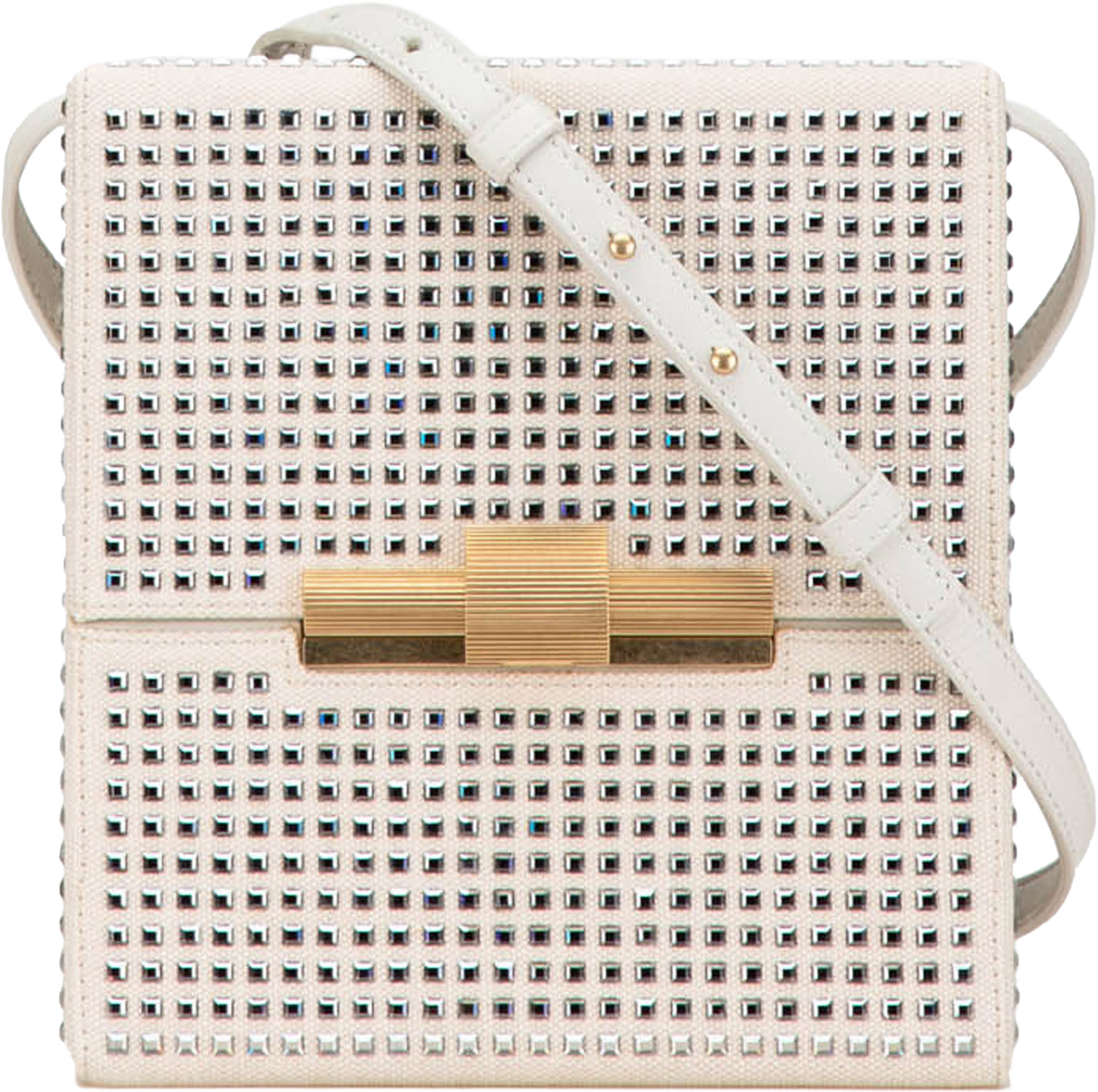 Bottega Veneta Crystal Embellished Canvas Daisey Crossbody, från Luxclusif, i färgen light beige. Klicka för att öppna bilden i stort format
