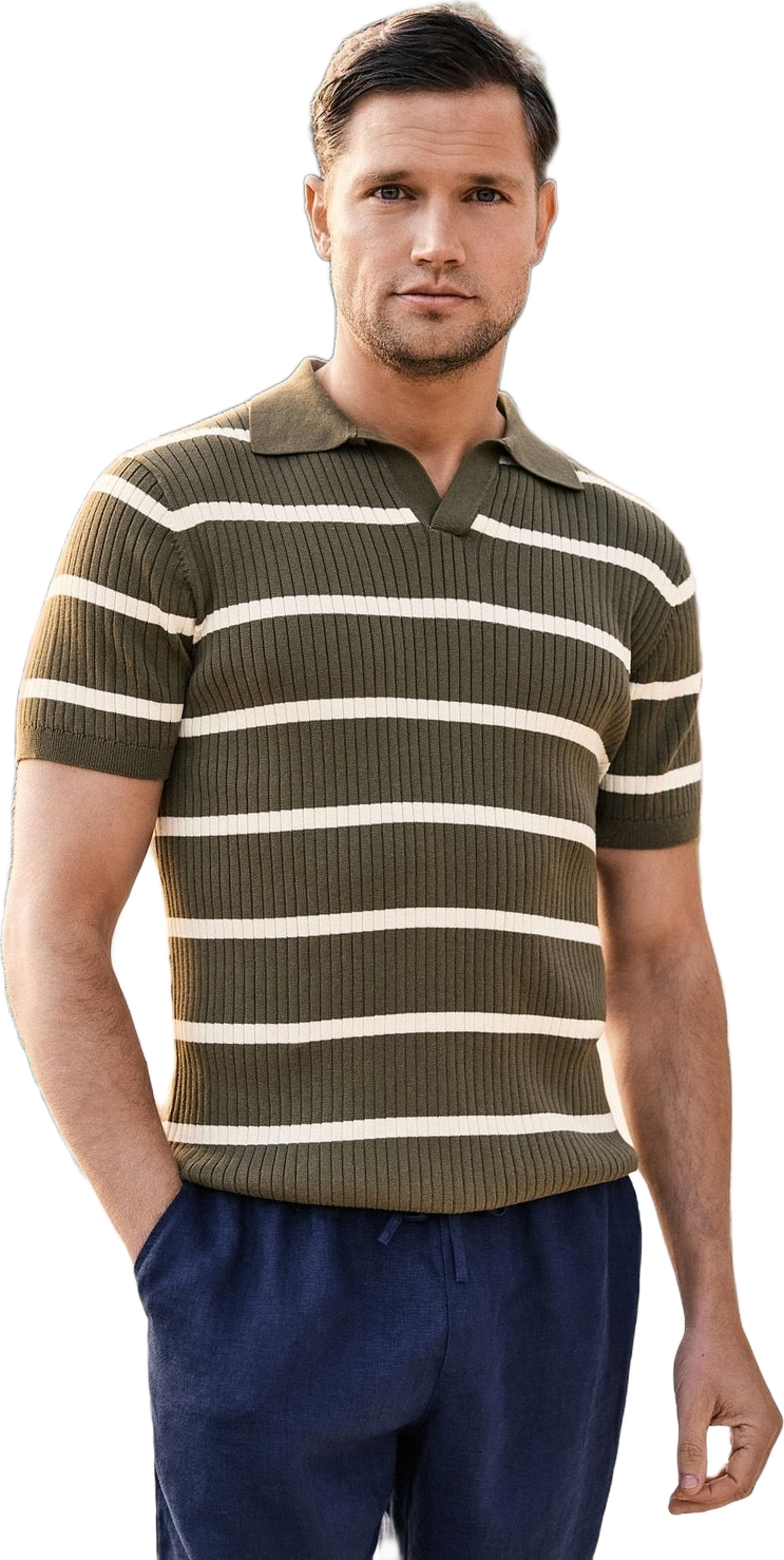 Cotton Rib Knitted Ss Polo Sweater (pedro)