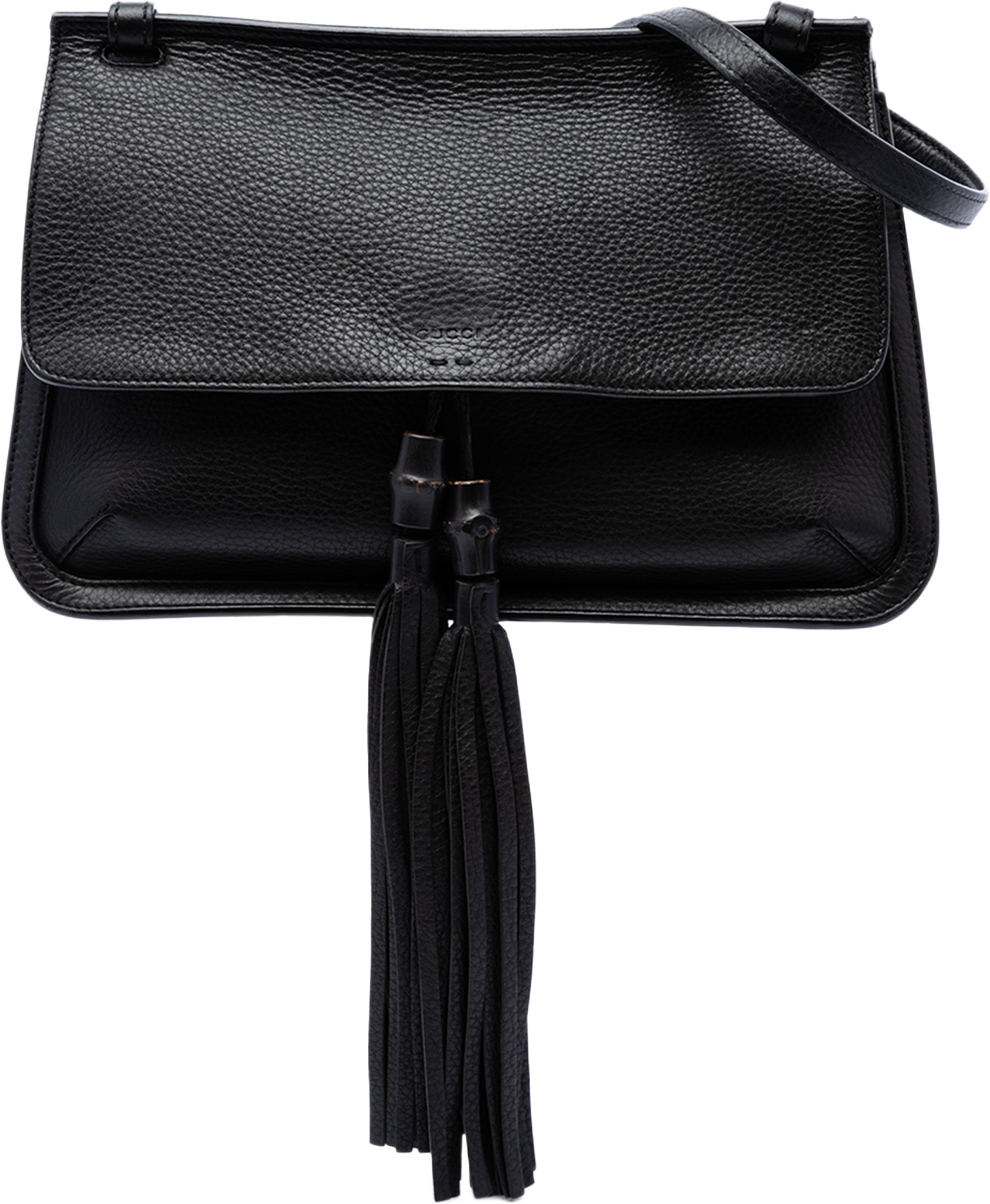 Gucci Medium Leather Bamboo Daily Crossbody, från Luxclusif, i färgen svart. Klicka för att öppna bilden i stort format