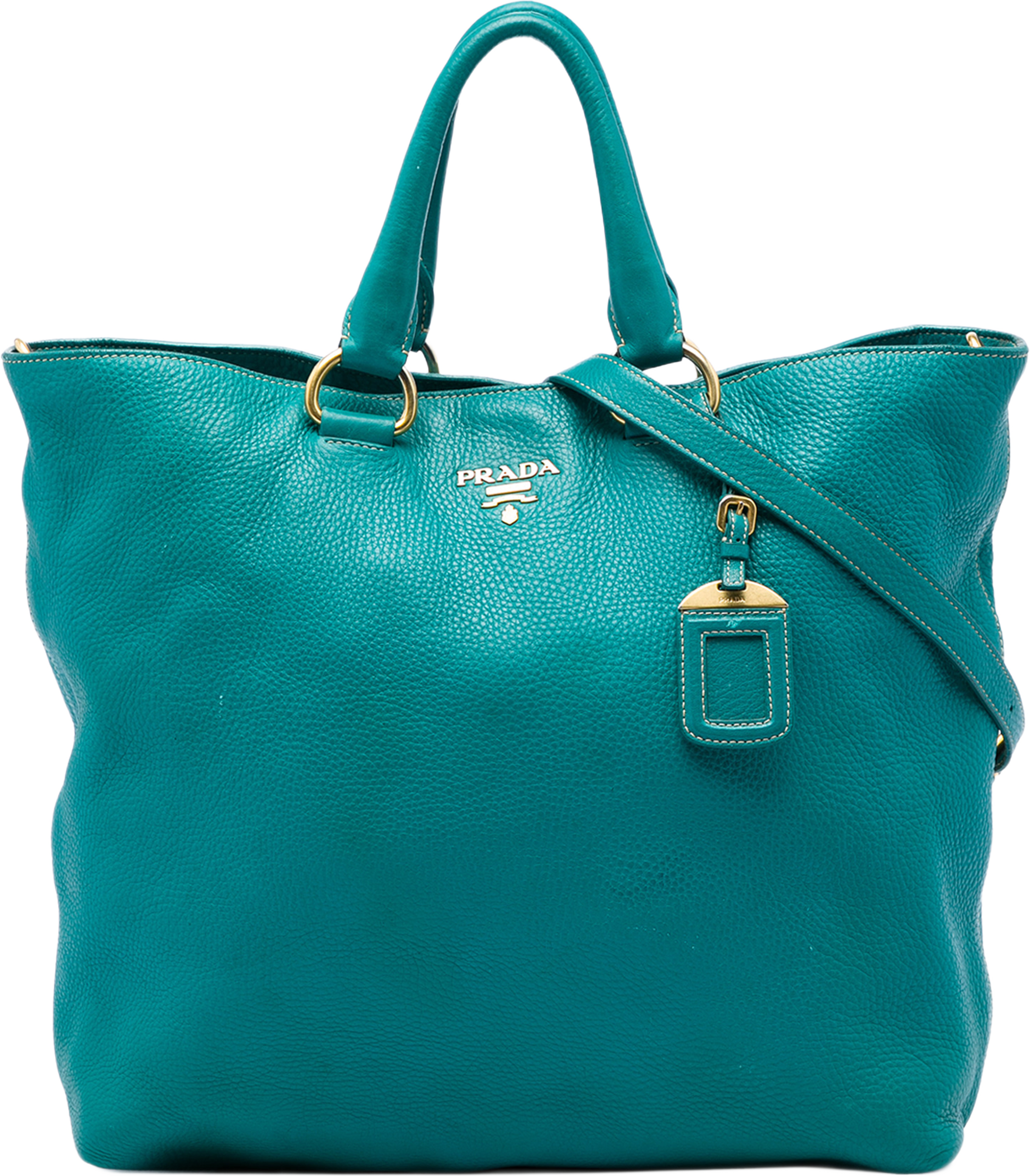 Prada Vitello Daino Open Convertible Tote, från Luxclusif, i färgen blå. Klicka för att öppna bilden i stort format