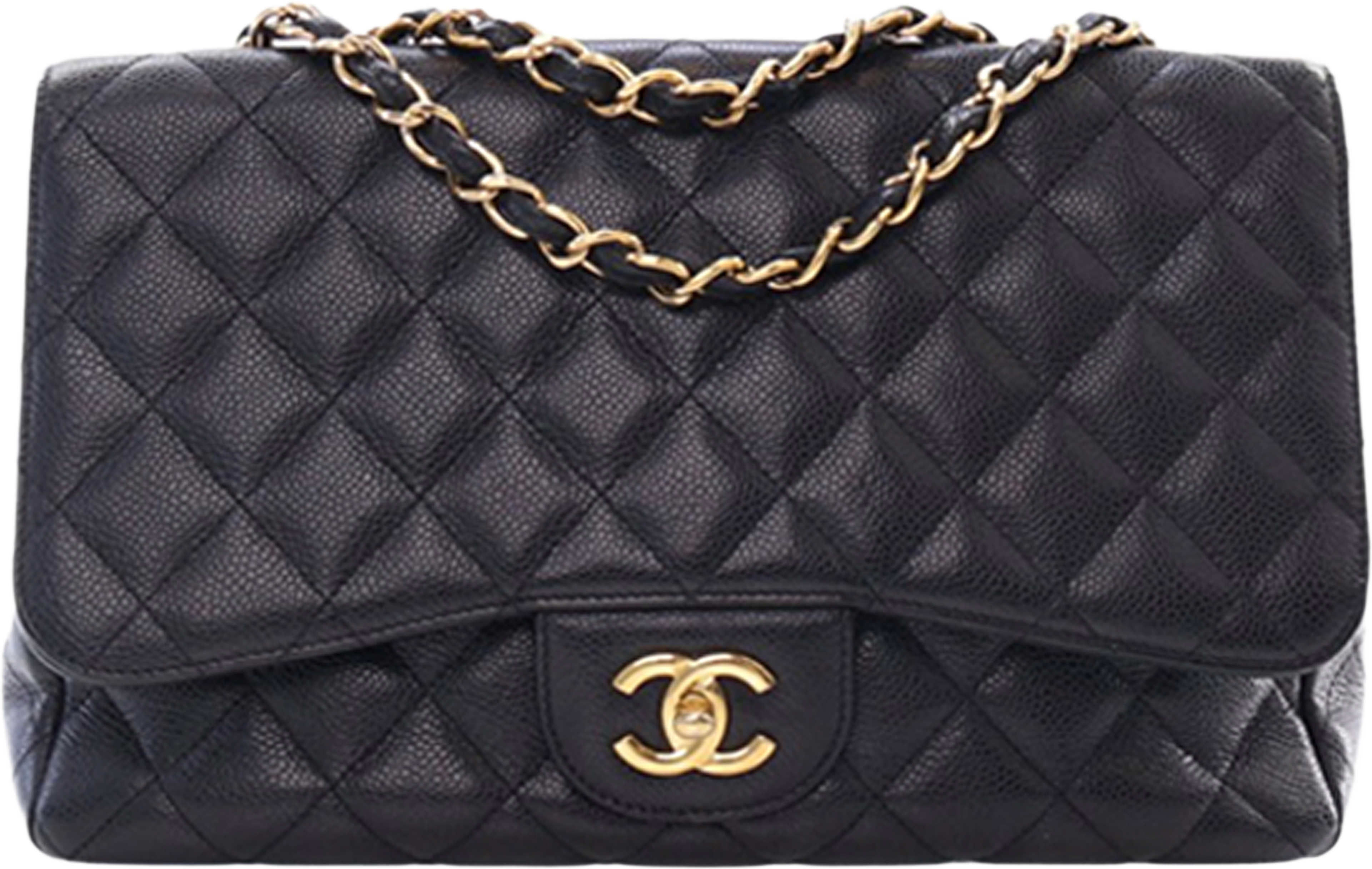 Chanel Jumbo Classic Caviar Single Flap, från Luxclusif, i färgen black. Klicka för att öppna bilden i stort format