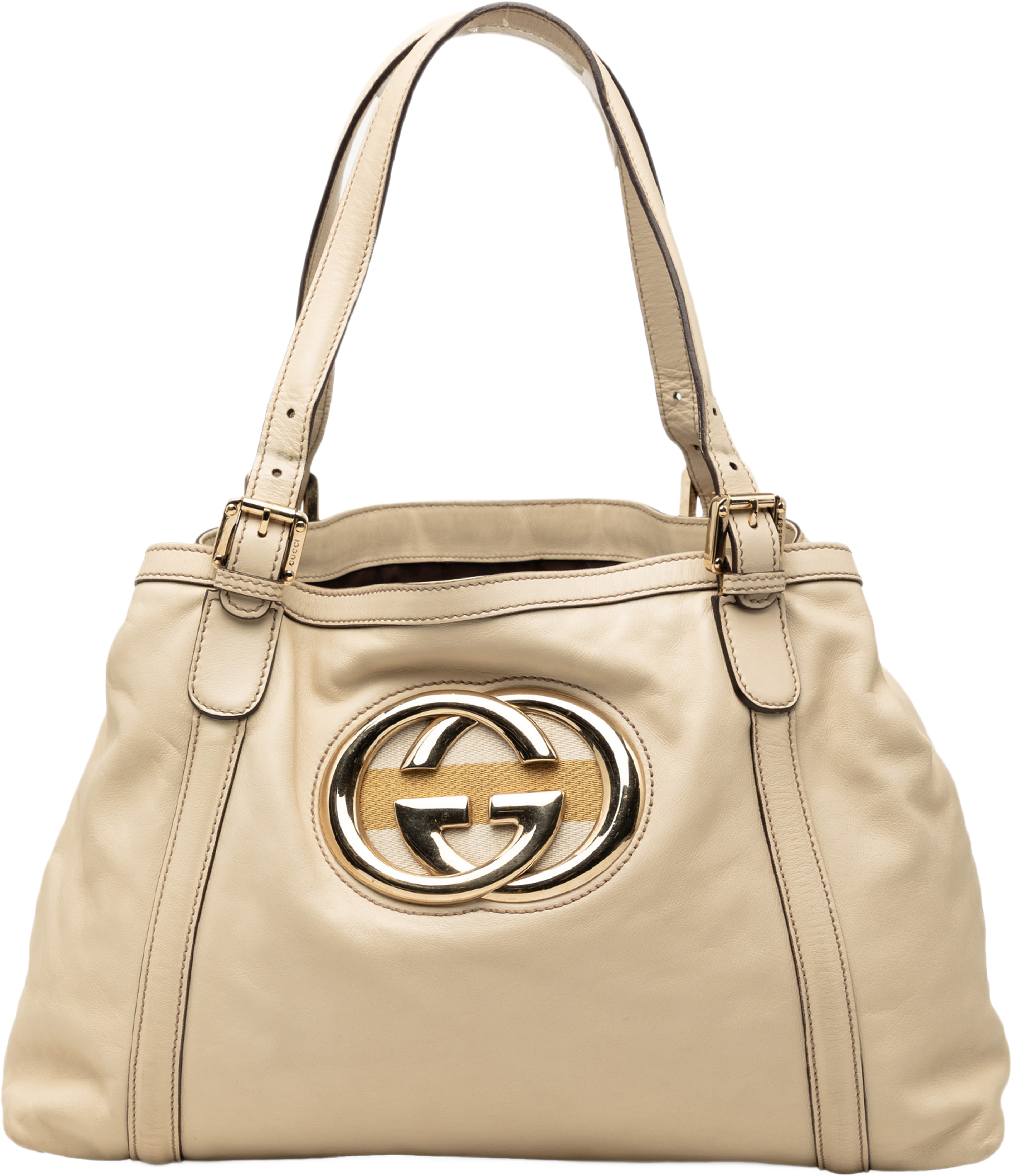 Gucci Calfskin Dialux Britt Tote, från Luxclusif, i färgen light beige. Klicka för att öppna bilden i stort format