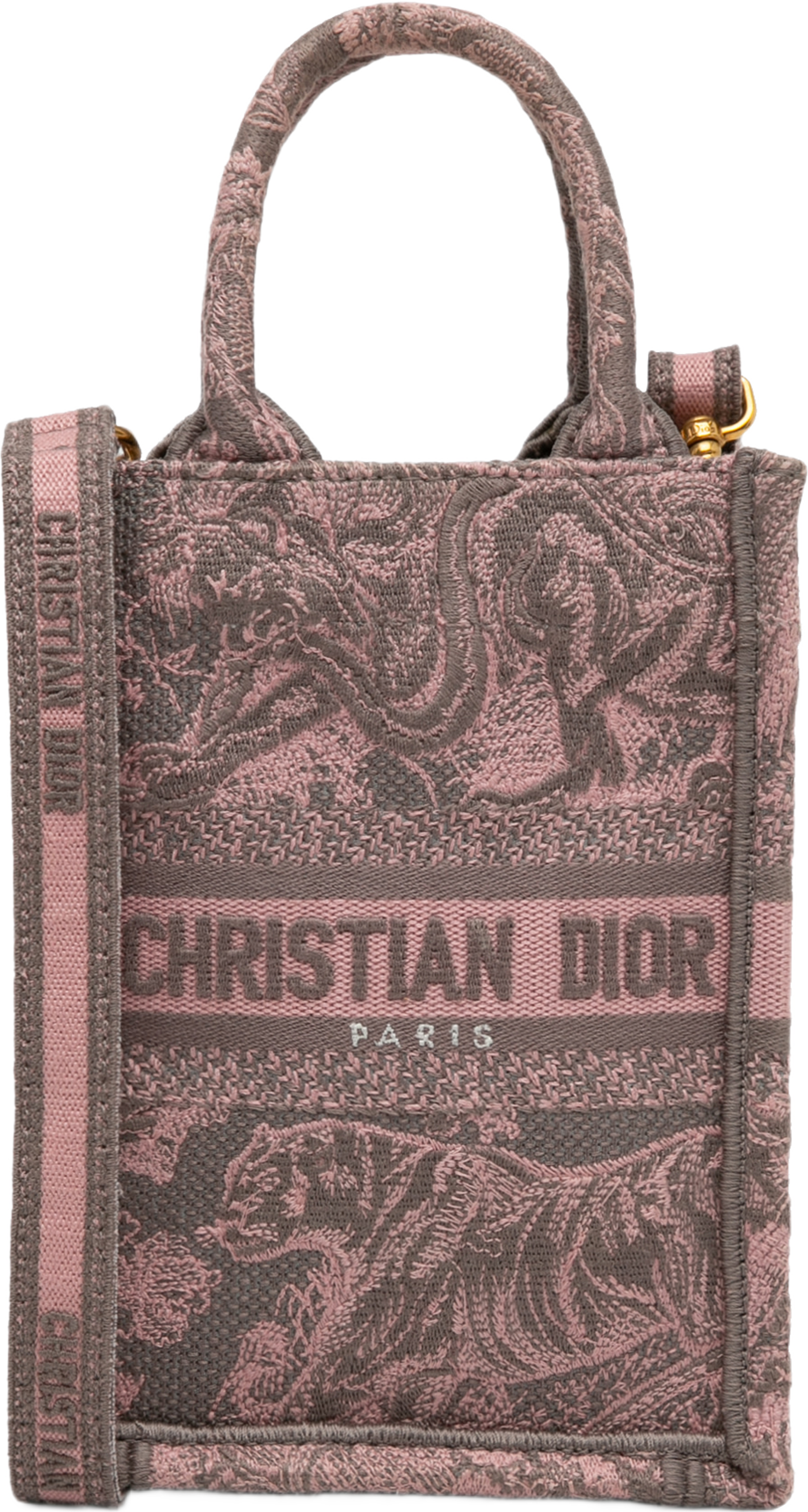 Dior Mini Toile De Jouy Vertical Book Tote, från Luxclusif, i färgen rosa. Klicka för att öppna bilden i stort format