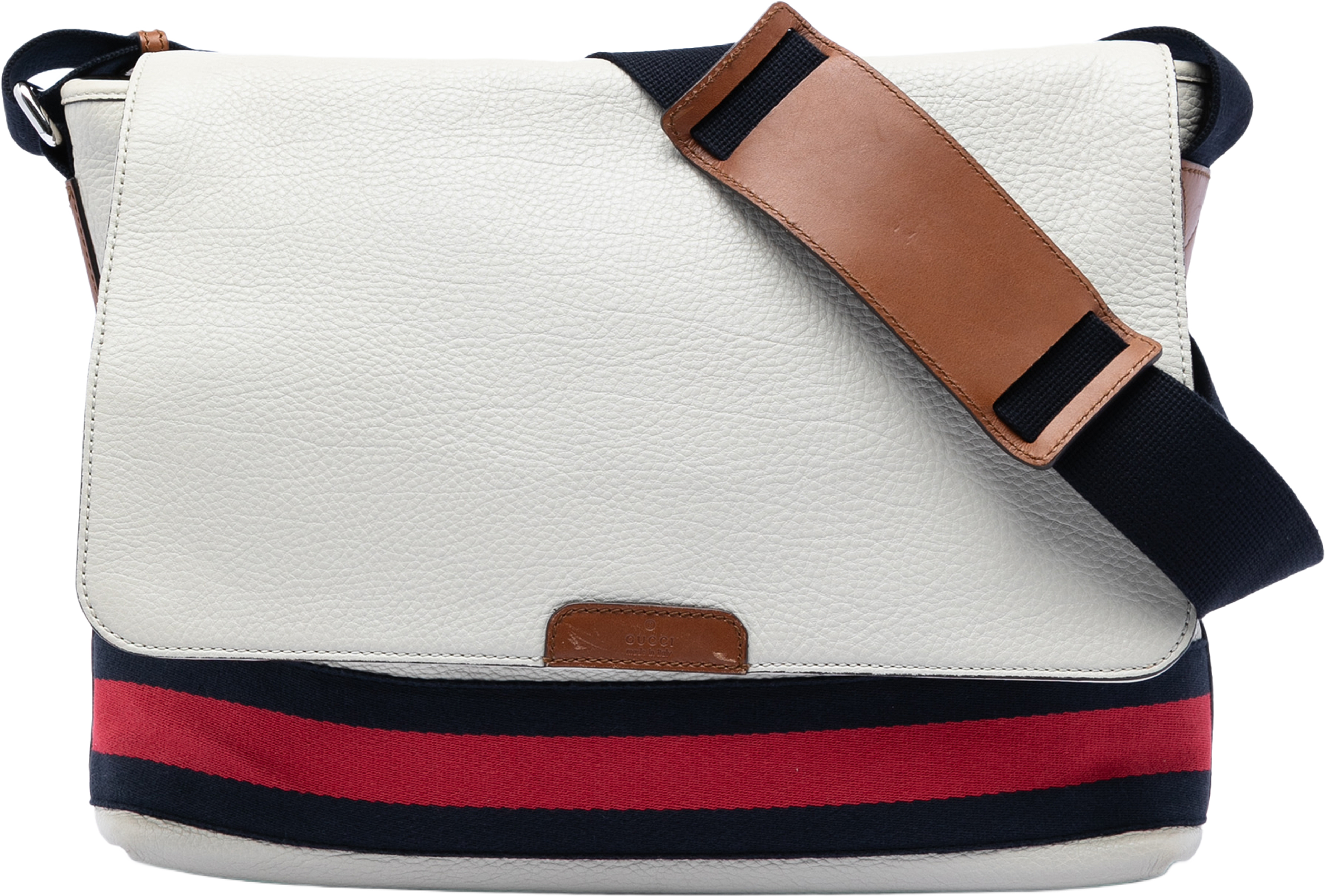 Gucci Leather Web Messenger Bag, från Luxclusif, i färgen white. Klicka för att öppna bilden i stort format