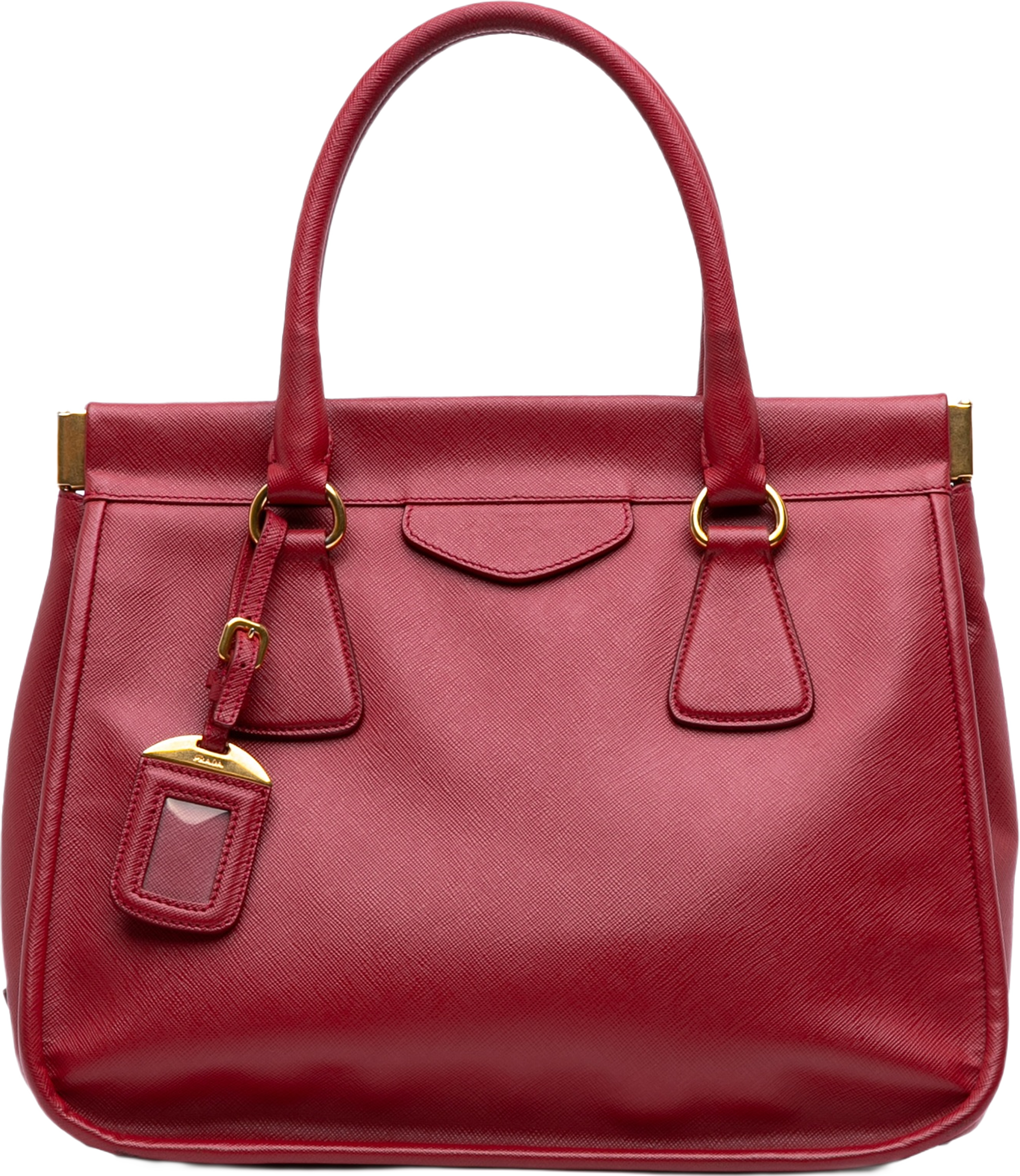 Prada Saffiano Lux Frame Tote, från Luxclusif, i färgen red.