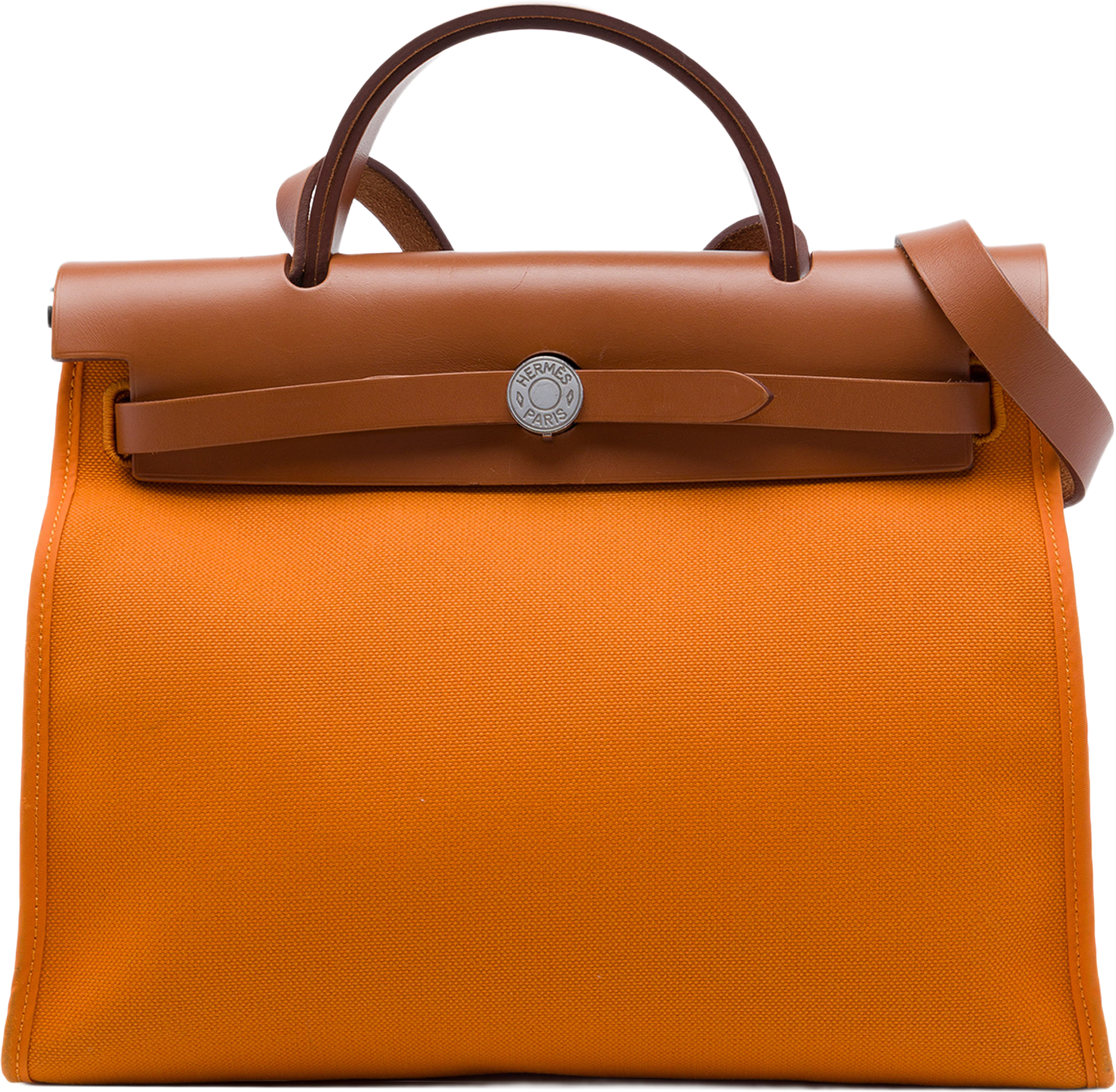 Hermès Toile Herbag Zip 31, från Luxclusif, i färgen orange. Klicka för att öppna bilden i stort format