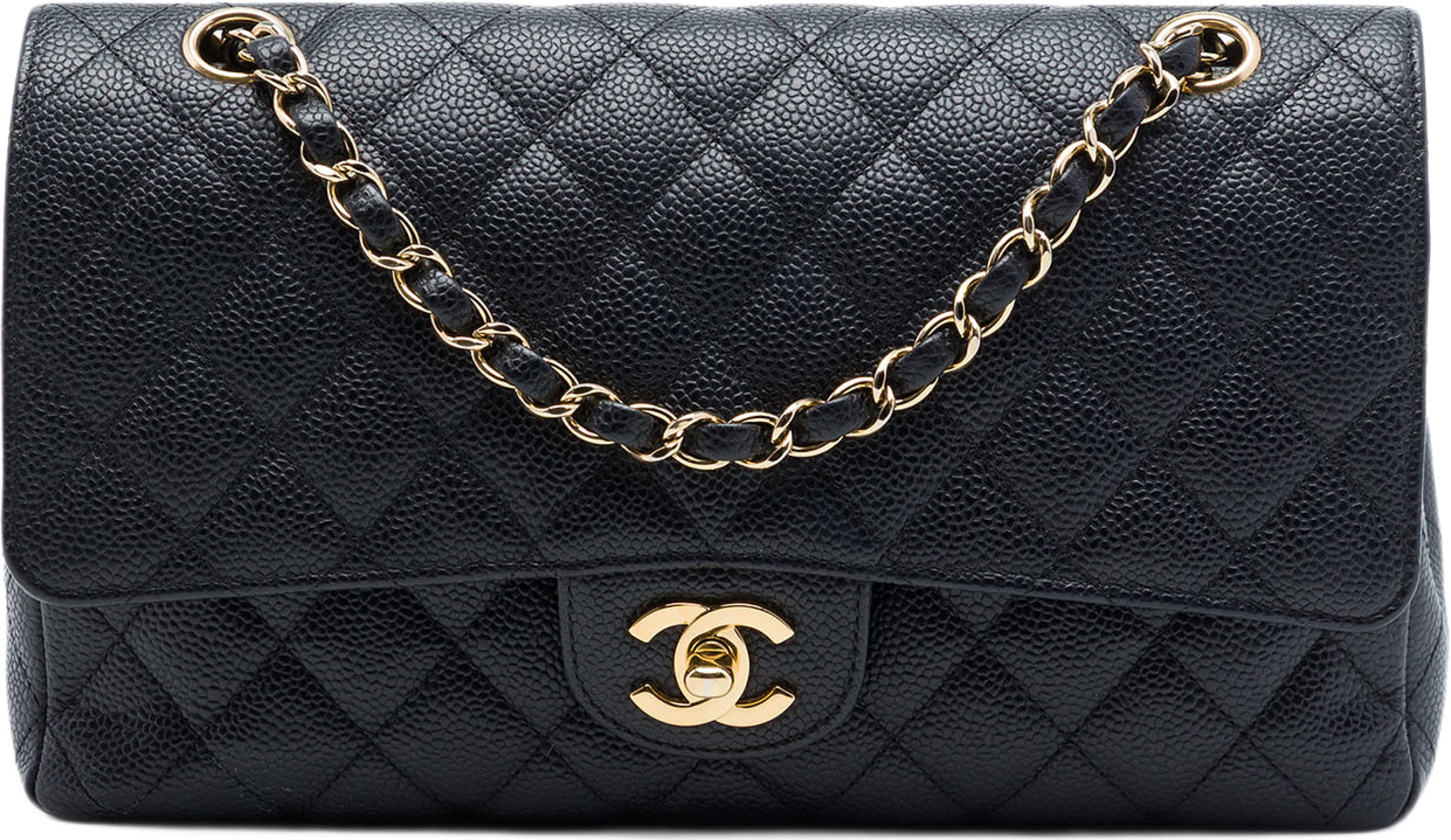 Chanel Medium Classic Caviar Double Flap, från Luxclusif, i färgen svart. Klicka för att öppna bilden i stort format