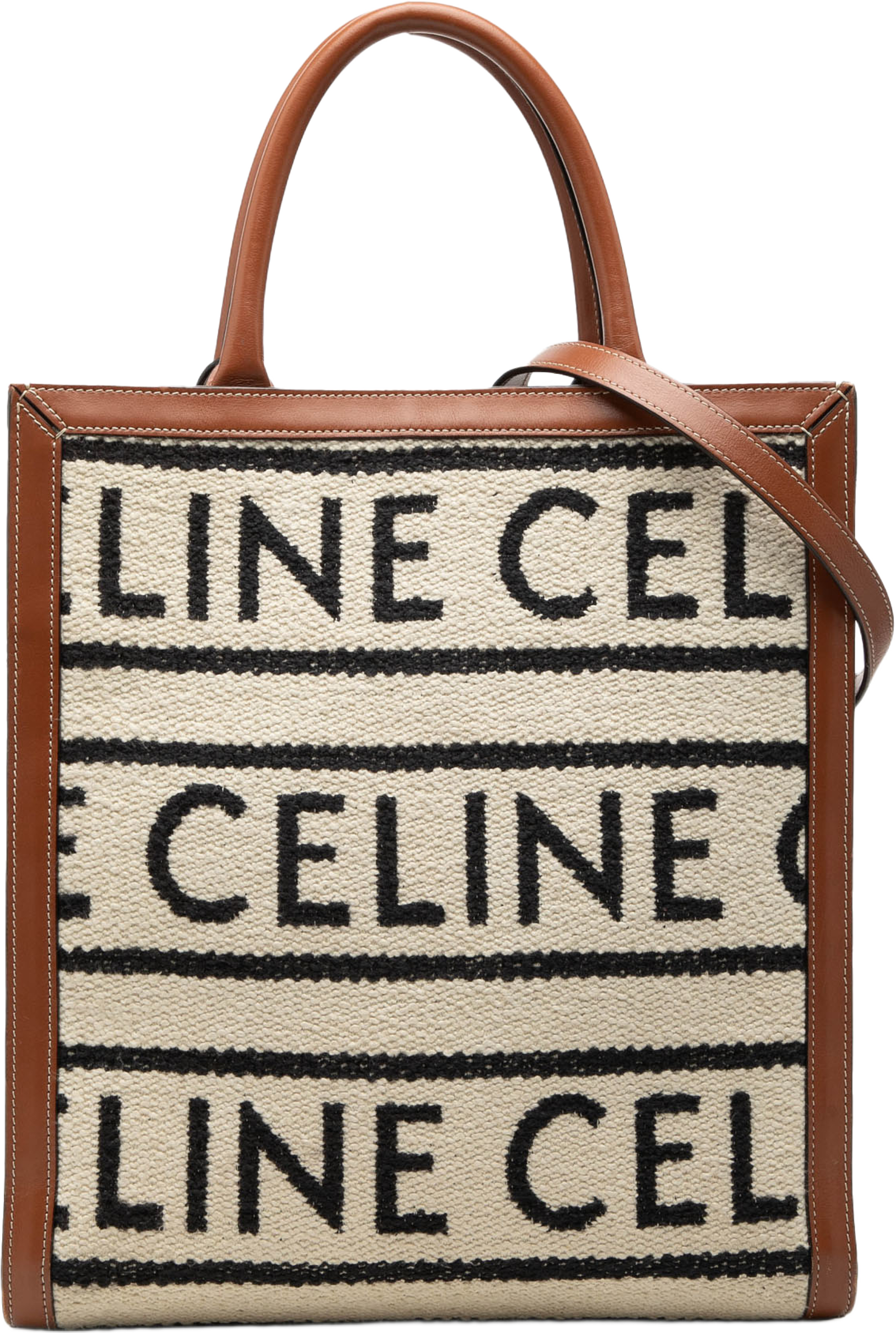 Celine Small Textile All Over Vertical Cabas Tote, från Luxclusif, i färgen light beige. Klicka för att öppna bilden i stort format