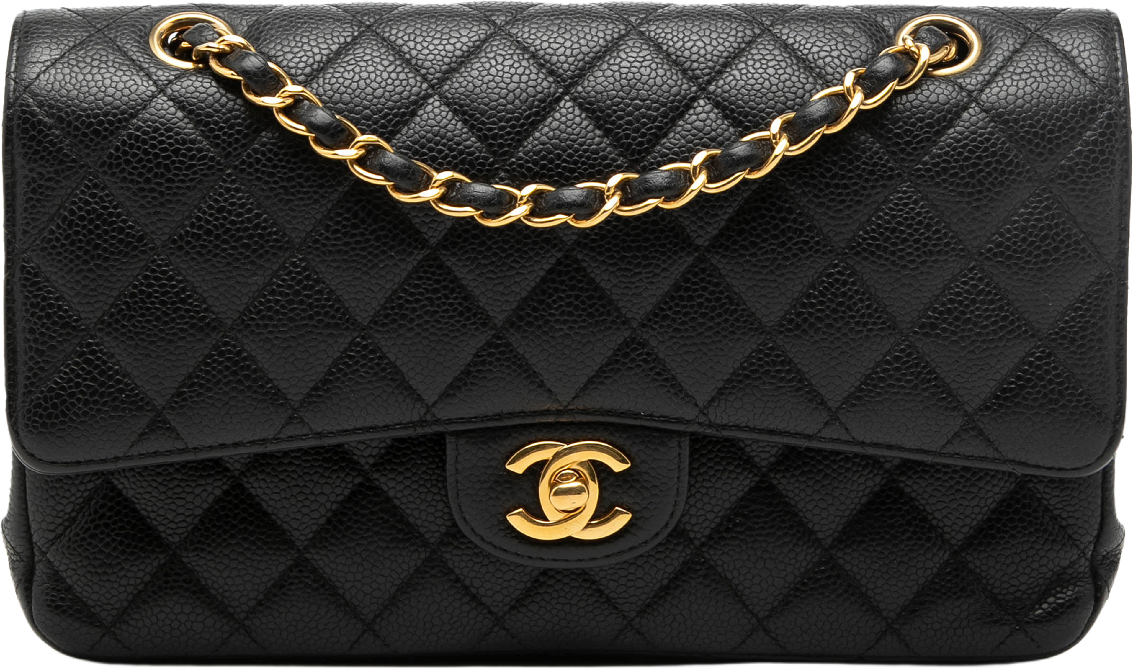 Chanel Medium Classic Caviar Double Flap, från Luxclusif, i färgen black. Klicka för att öppna bilden i stort format