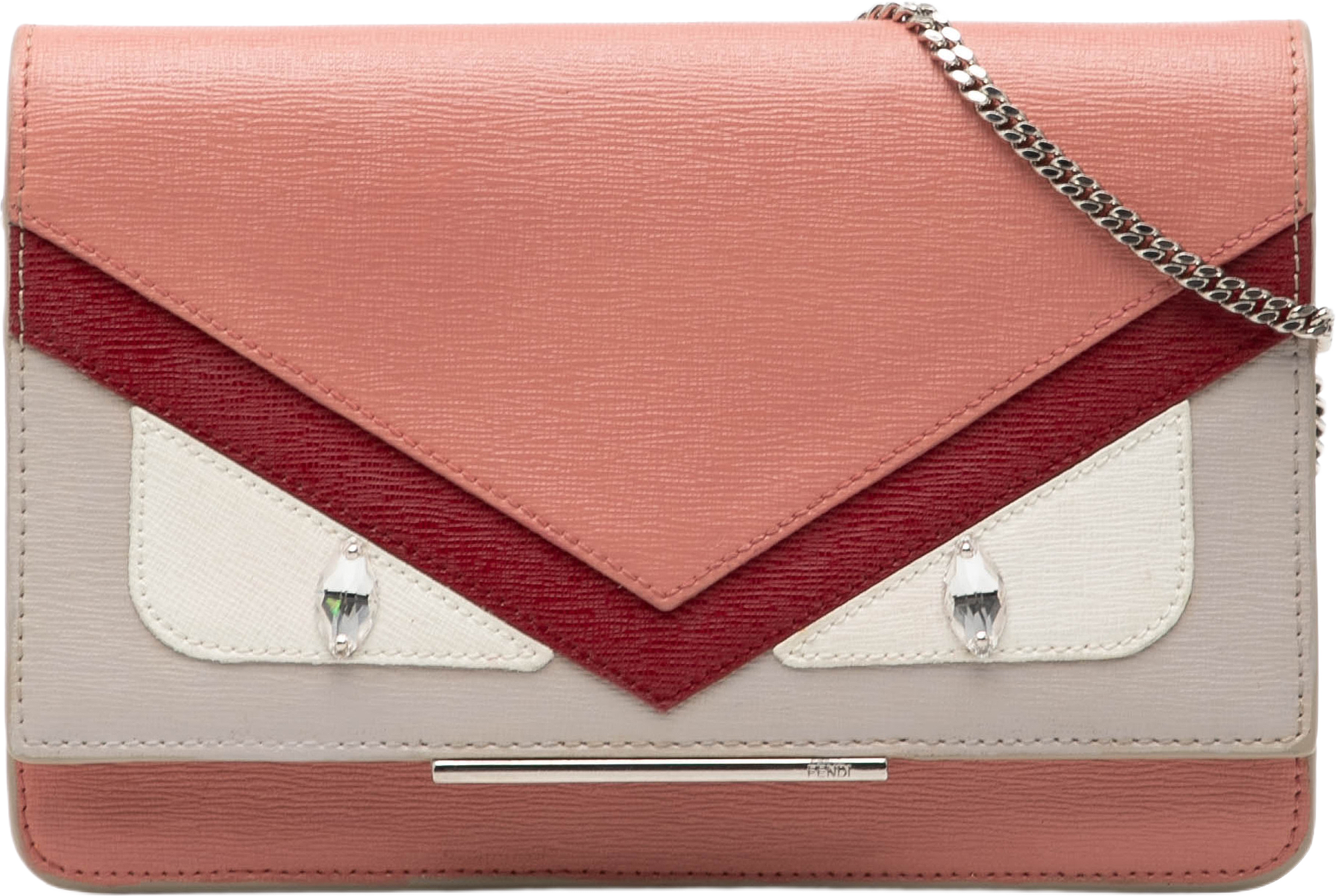 Fendi Leather Crystal Eye Monster Tube Wallet On Chain, från Luxclusif, i färgen pink. Klicka för att öppna bilden i stort format