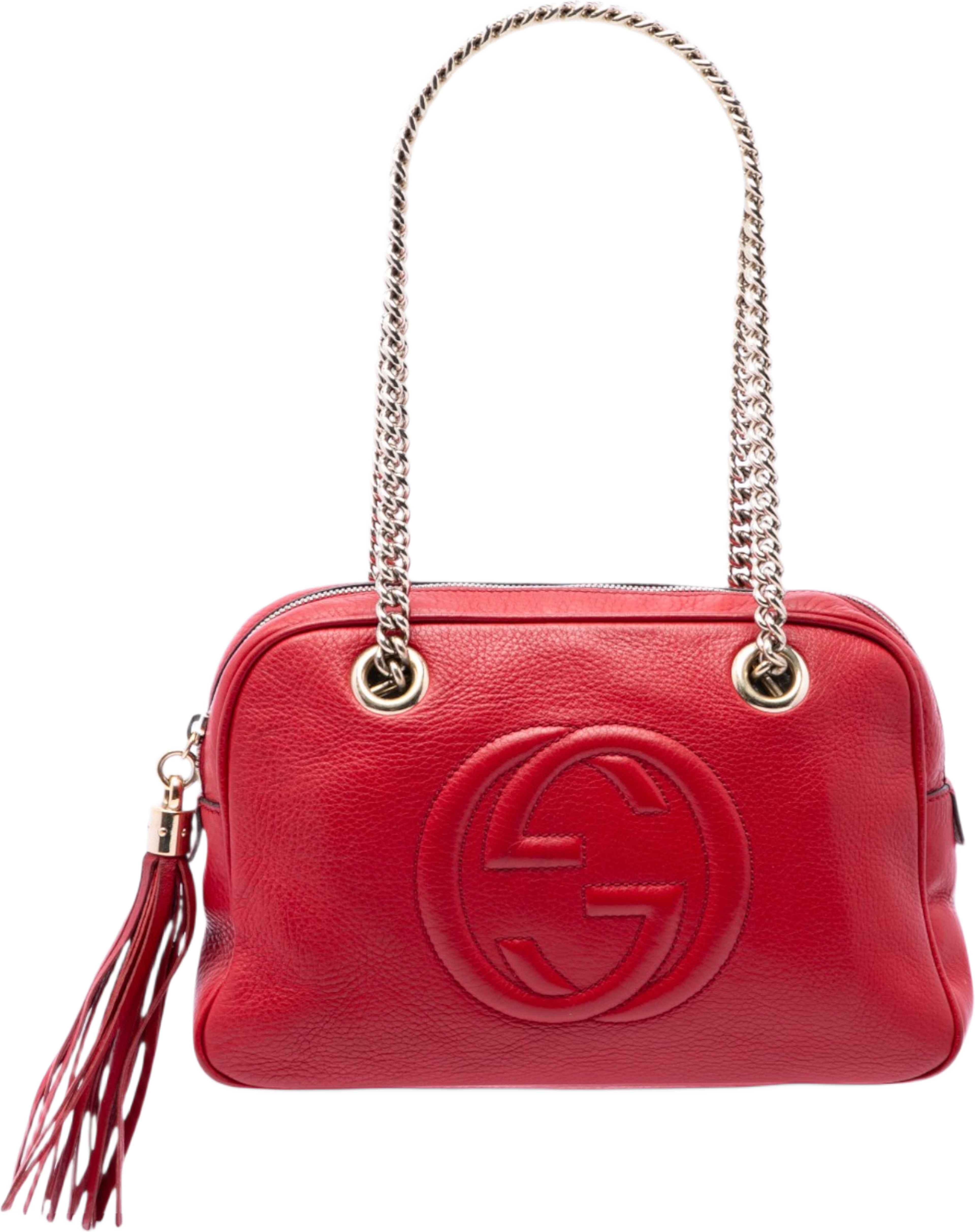 Gucci Calfskin Soho Chain Zip Shoulder Bag, från Luxclusif, i färgen röd. Klicka för att öppna bilden i stort format