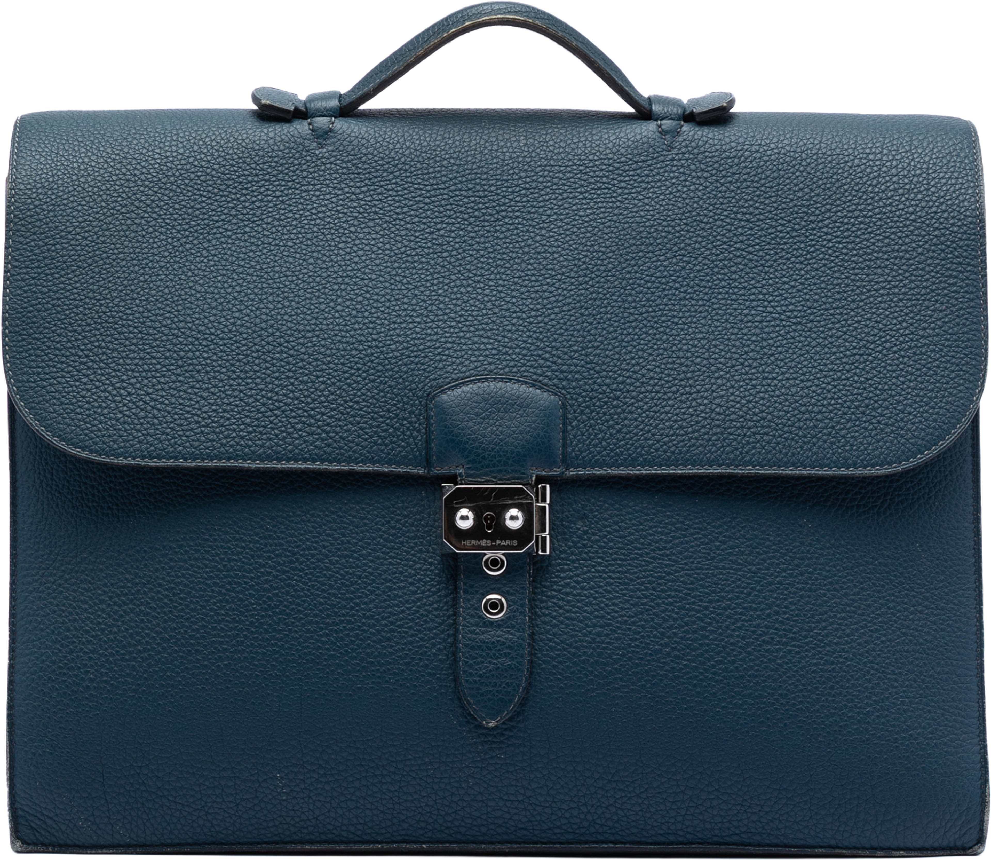 Hermès Togo Sac A Depeches 38, från Luxclusif, i färgen peacock. Klicka för att öppna bilden i stort format