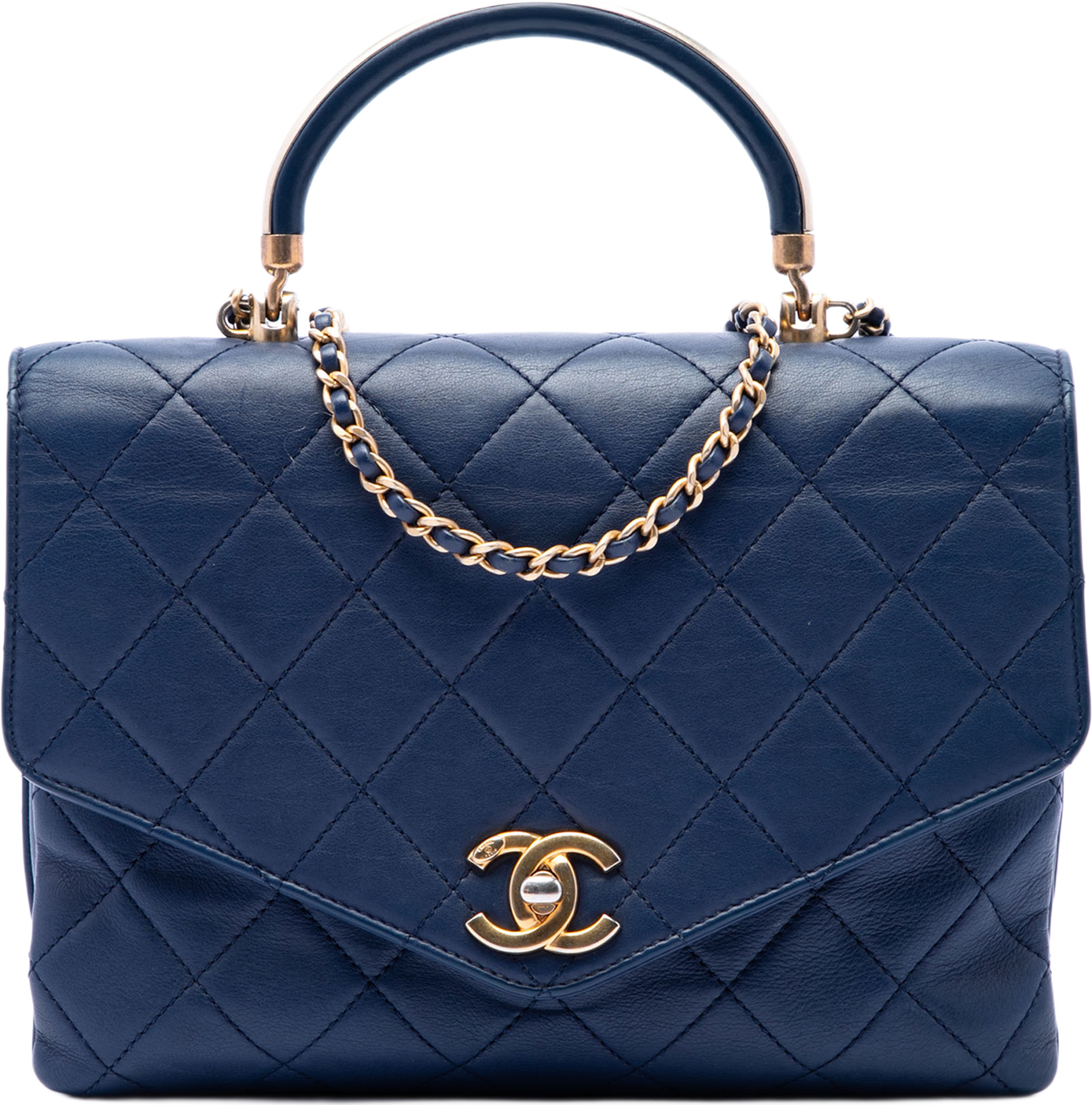 Chanel Cc Quilted Calfskin Metal Top Handle Envelope Flap, från Luxclusif, i färgen blue. Klicka för att öppna bilden i stort format