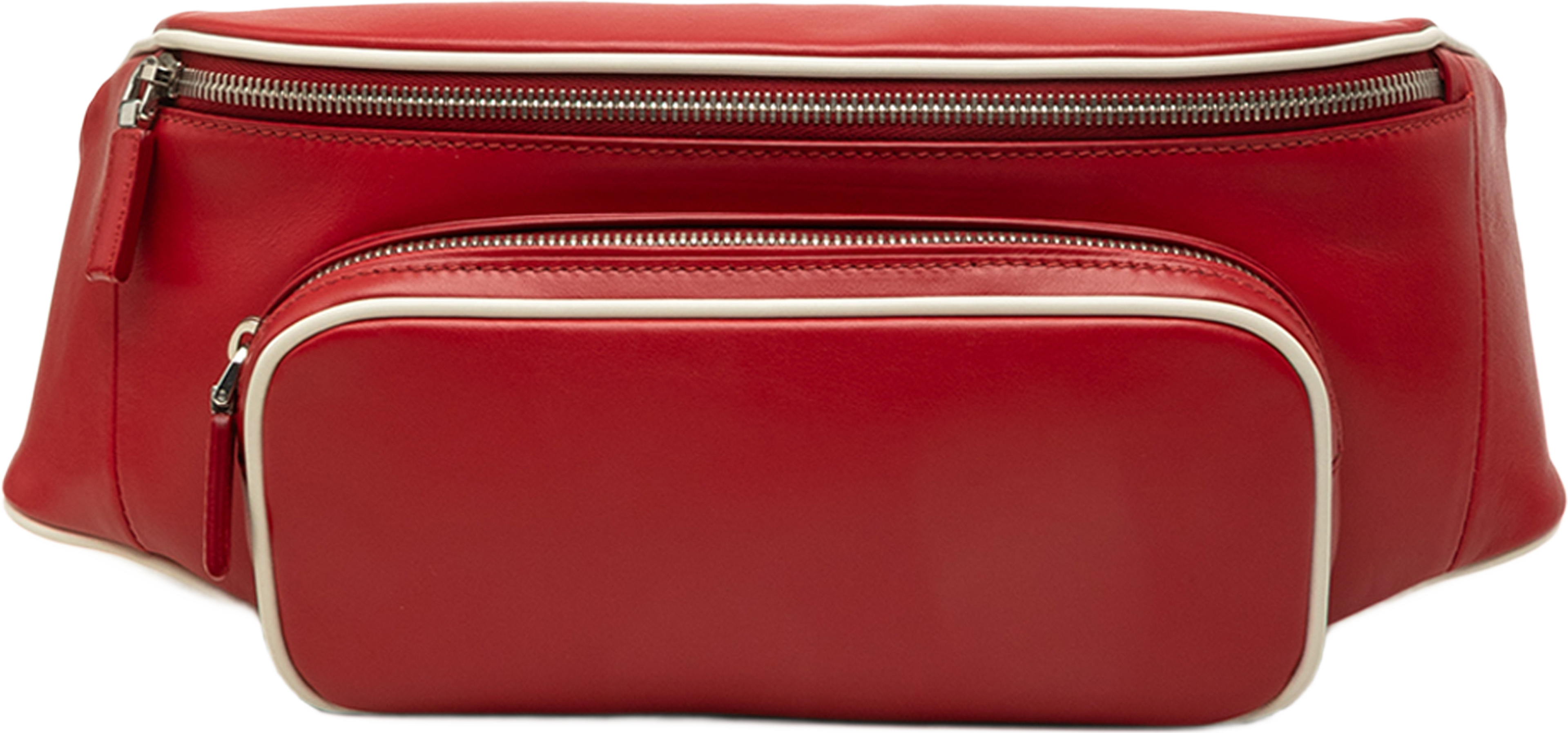 Prada Leather Zip Pocket Belt Bag, från Luxclusif, i färgen röd. Klicka för att öppna bilden i stort format