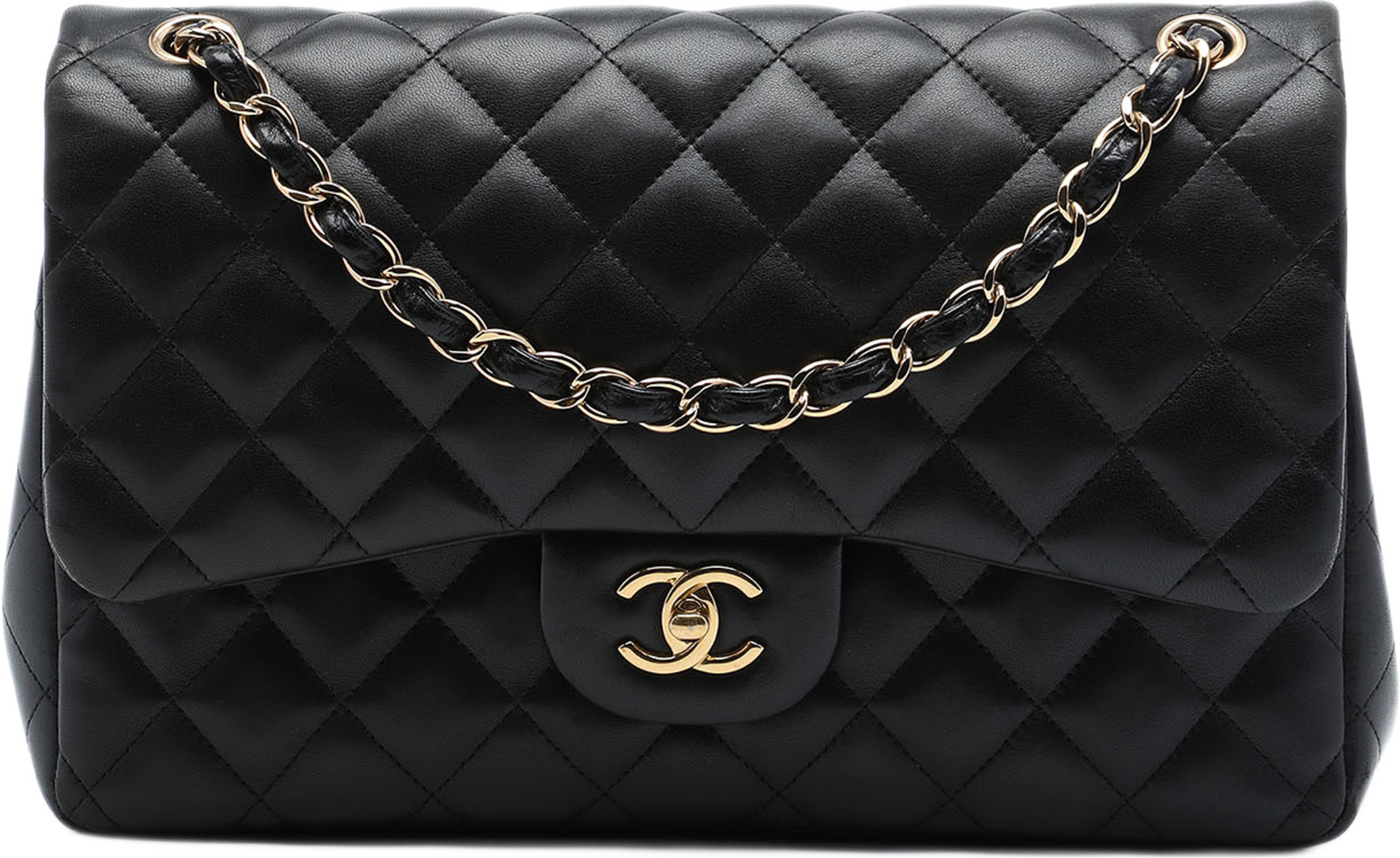 Chanel Jumbo Classic Lambskin Double Flap, från Luxclusif, i färgen svart. Klicka för att öppna bilden i stort format