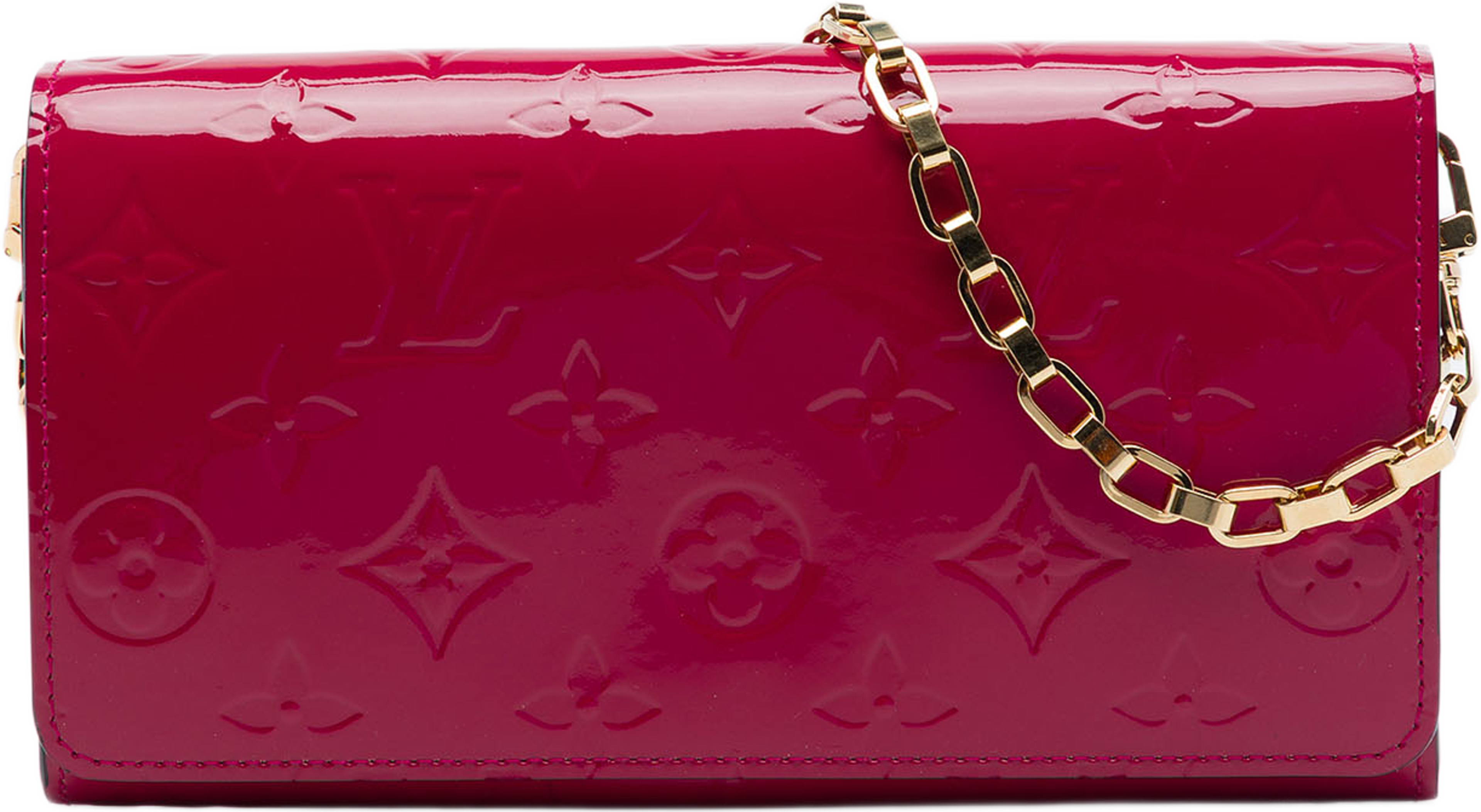 Louis Vuitton Monogram Vernis Chain Wallet, från Luxclusif, i färgen rosa. Klicka för att öppna bilden i stort format