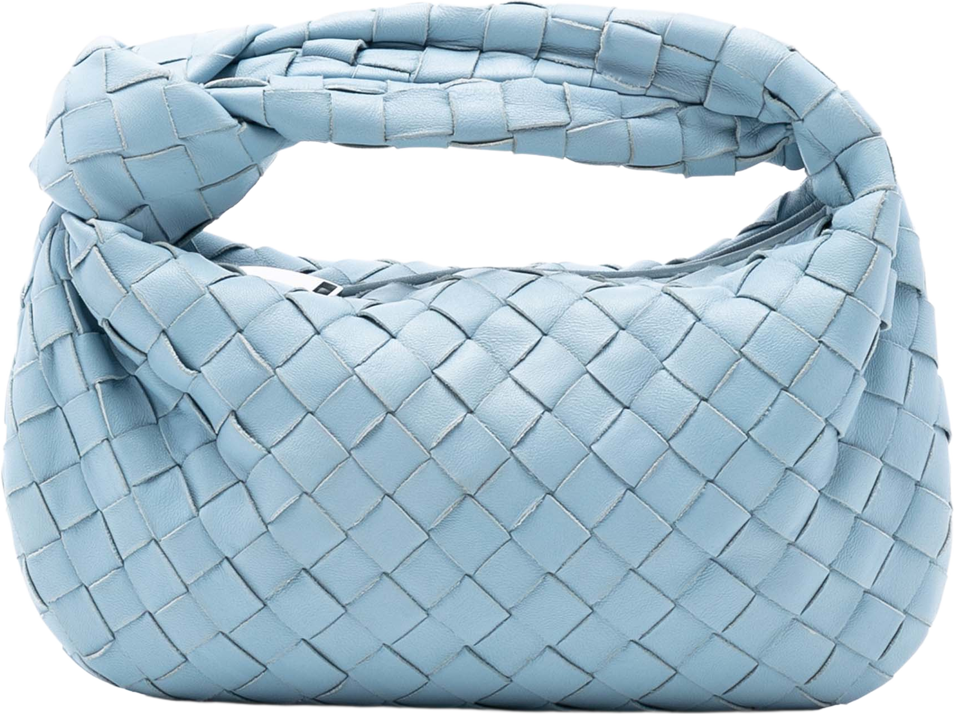 Bottega Veneta Mini Nappa Intrecciato Jodie, från Luxclusif, i färgen light blue. Klicka för att öppna bilden i stort format