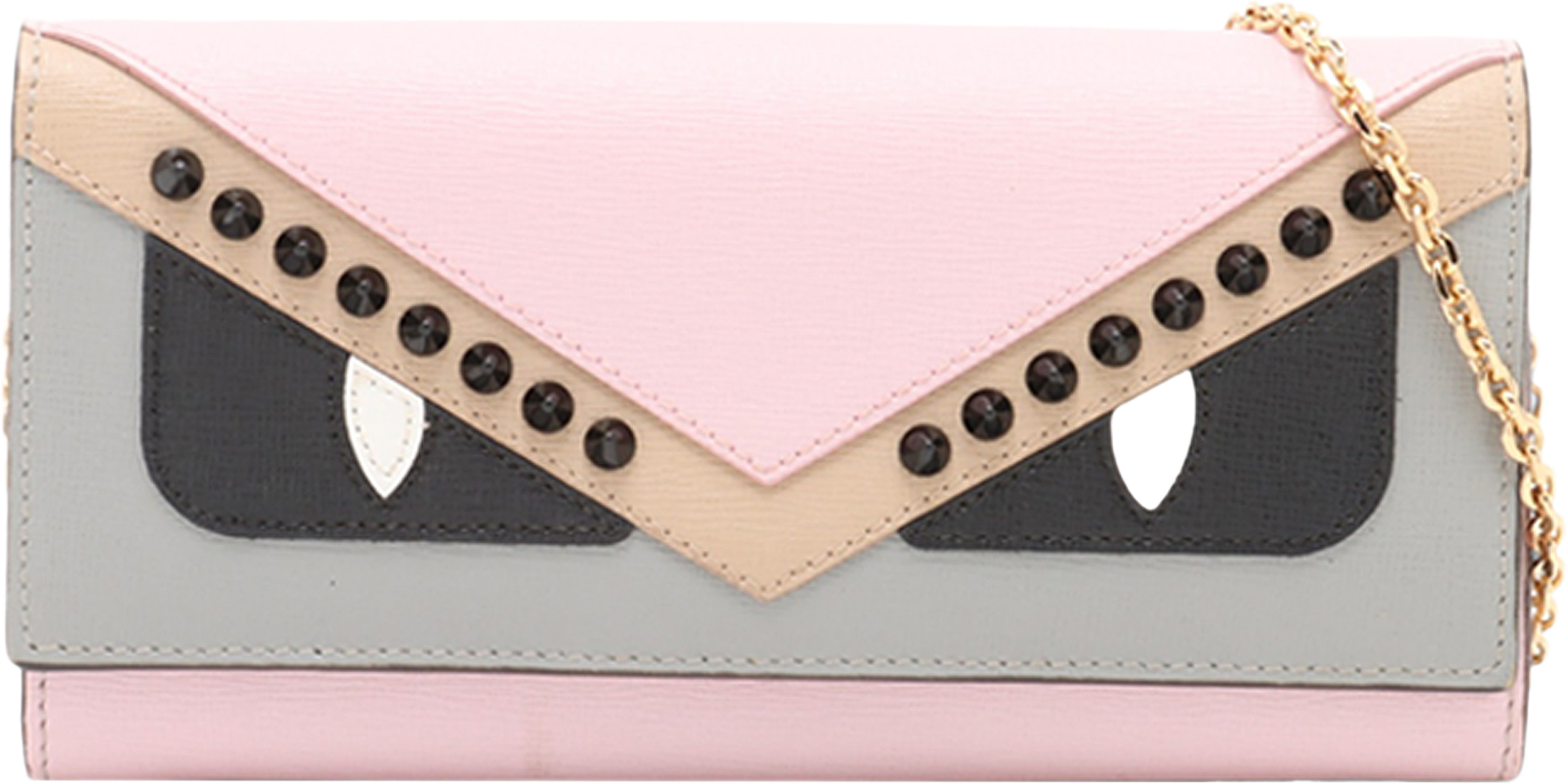 Fendi Studded Leather Monster Eyes Tube Wallet On Chain, från Luxclusif, i färgen light pink. Klicka för att öppna bilden i stort format
