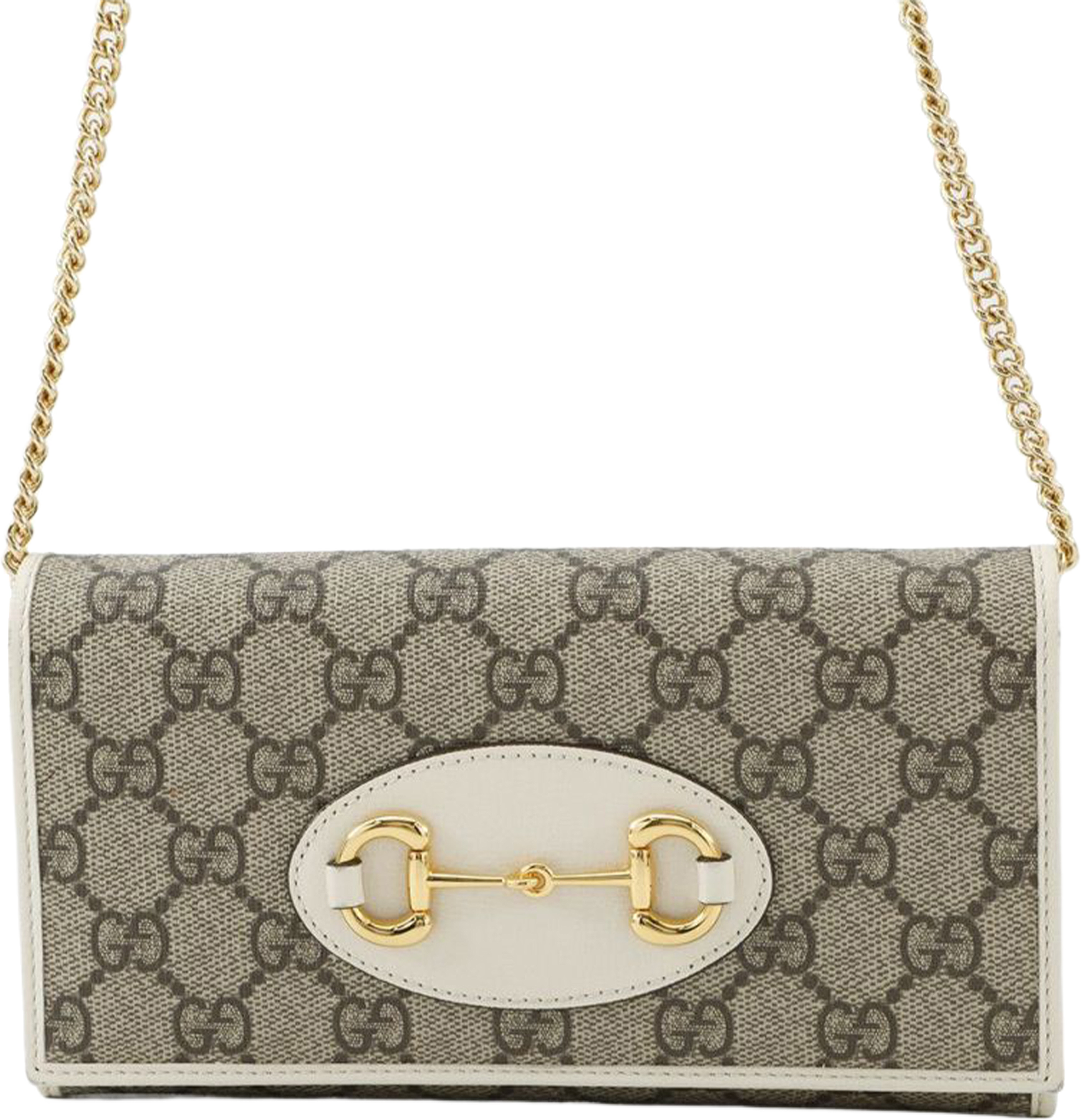 Gucci Gg Supreme Horsebit 1955 Wallet On Chain, från Luxclusif, i färgen beige. Klicka för att öppna bilden i stort format