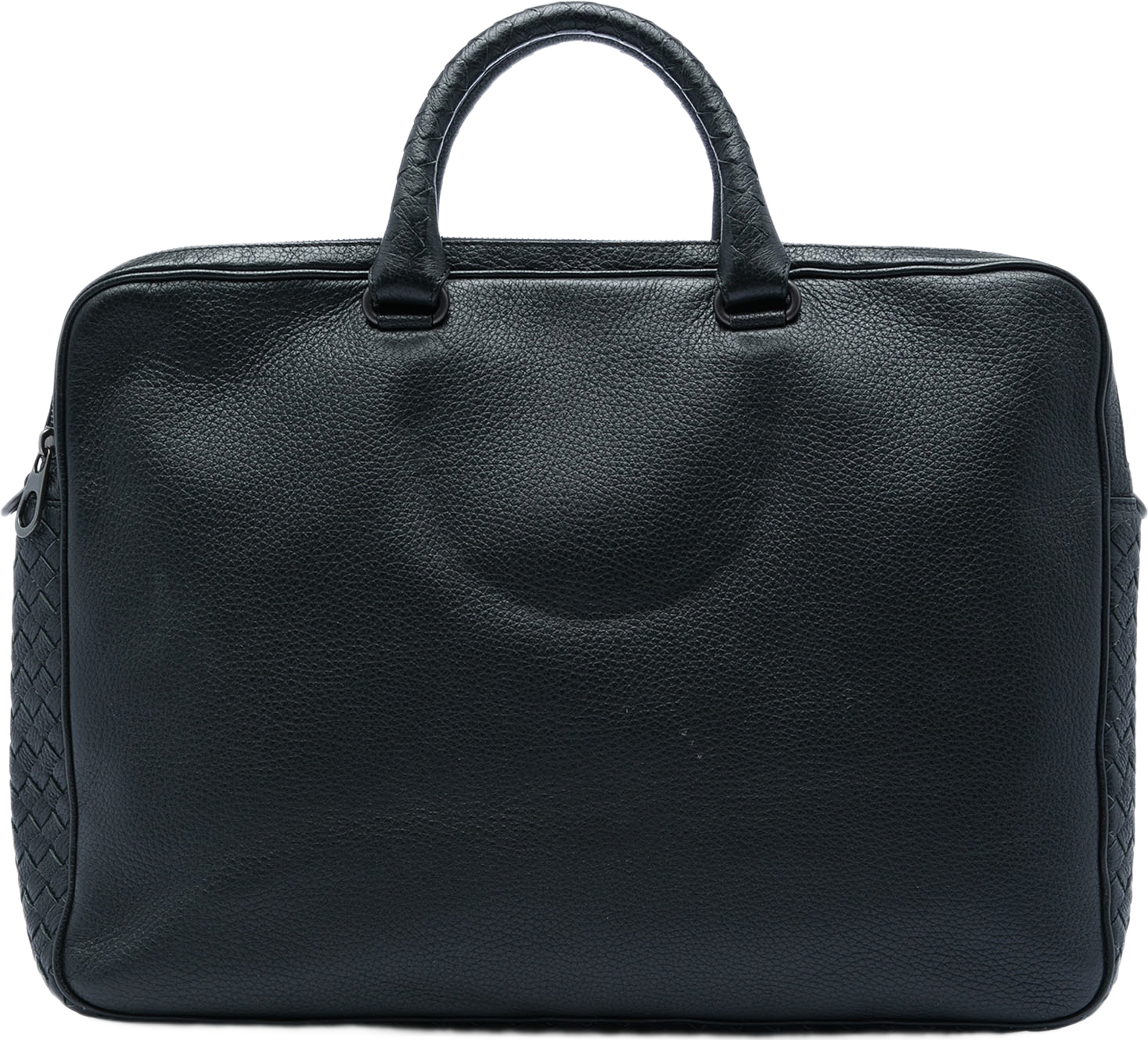Bottega Veneta Intrecciato Trimmed Leather Business Bag, från Luxclusif, i färgen svart. Klicka för att öppna bilden i stort format
