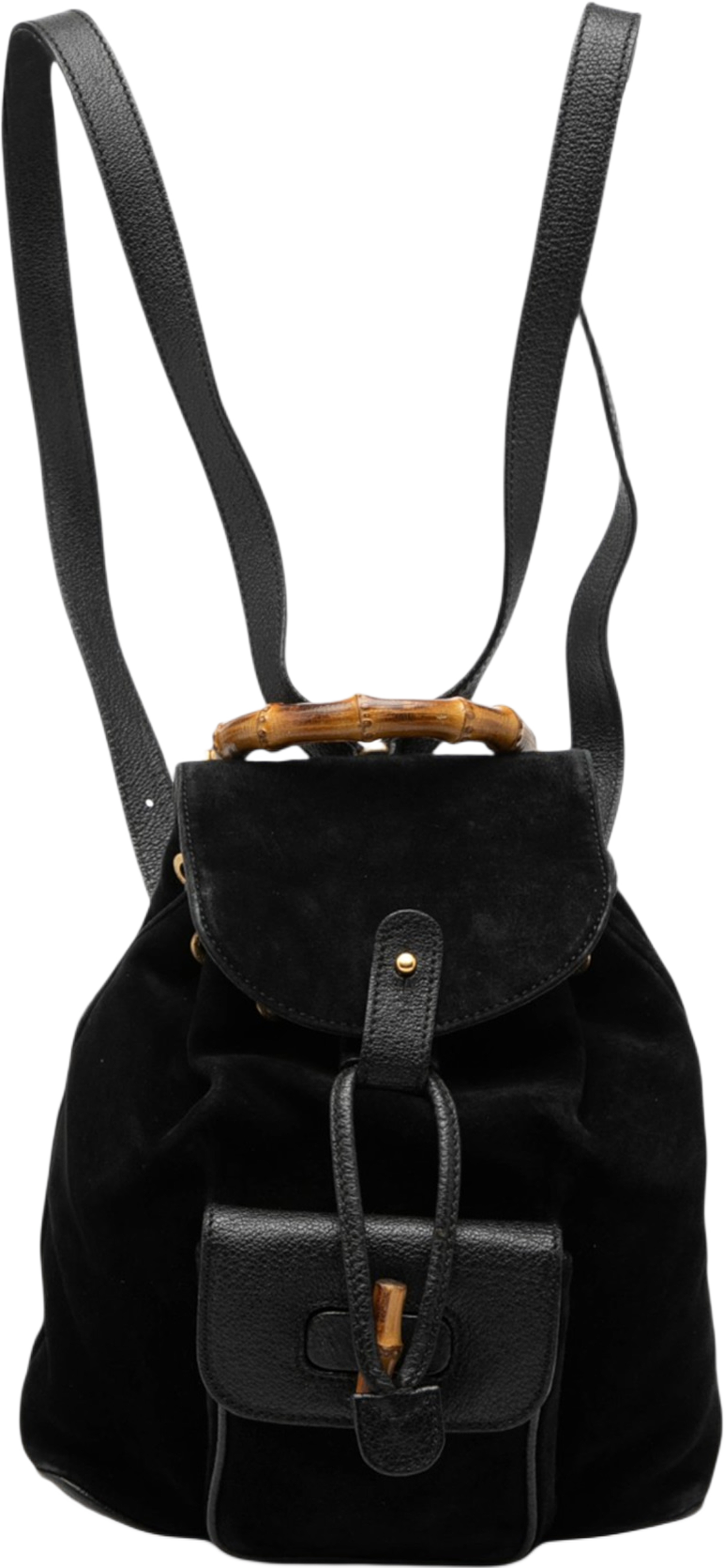 Gucci Suede Bamboo Backpack, från Luxclusif, i färgen black. Klicka för att öppna bilden i stort format