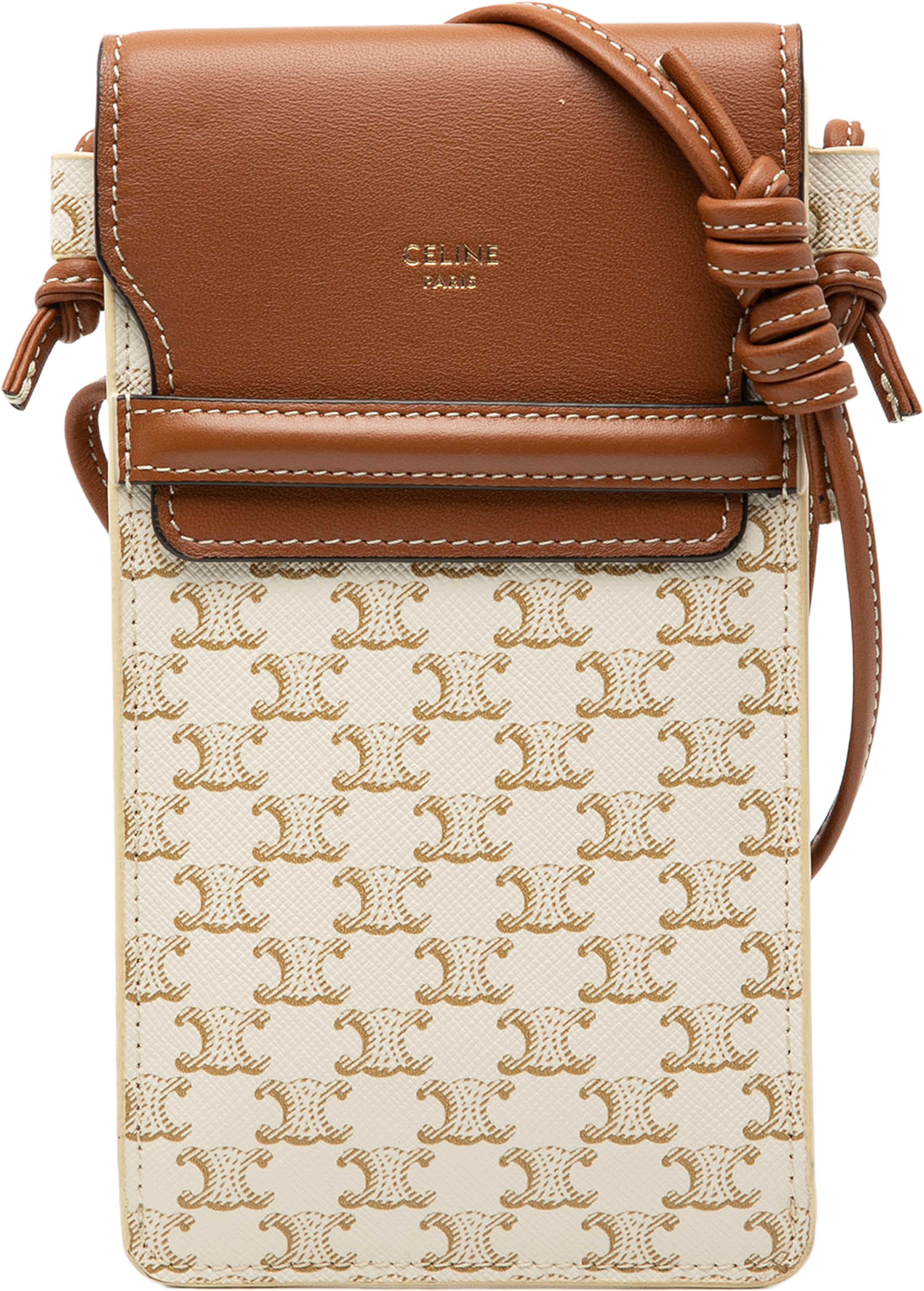Celine Triomphe Coated Canvas Phone Pouch Flap Crossbody, från Luxclusif, i färgen white. Klicka för att öppna bilden i stort format