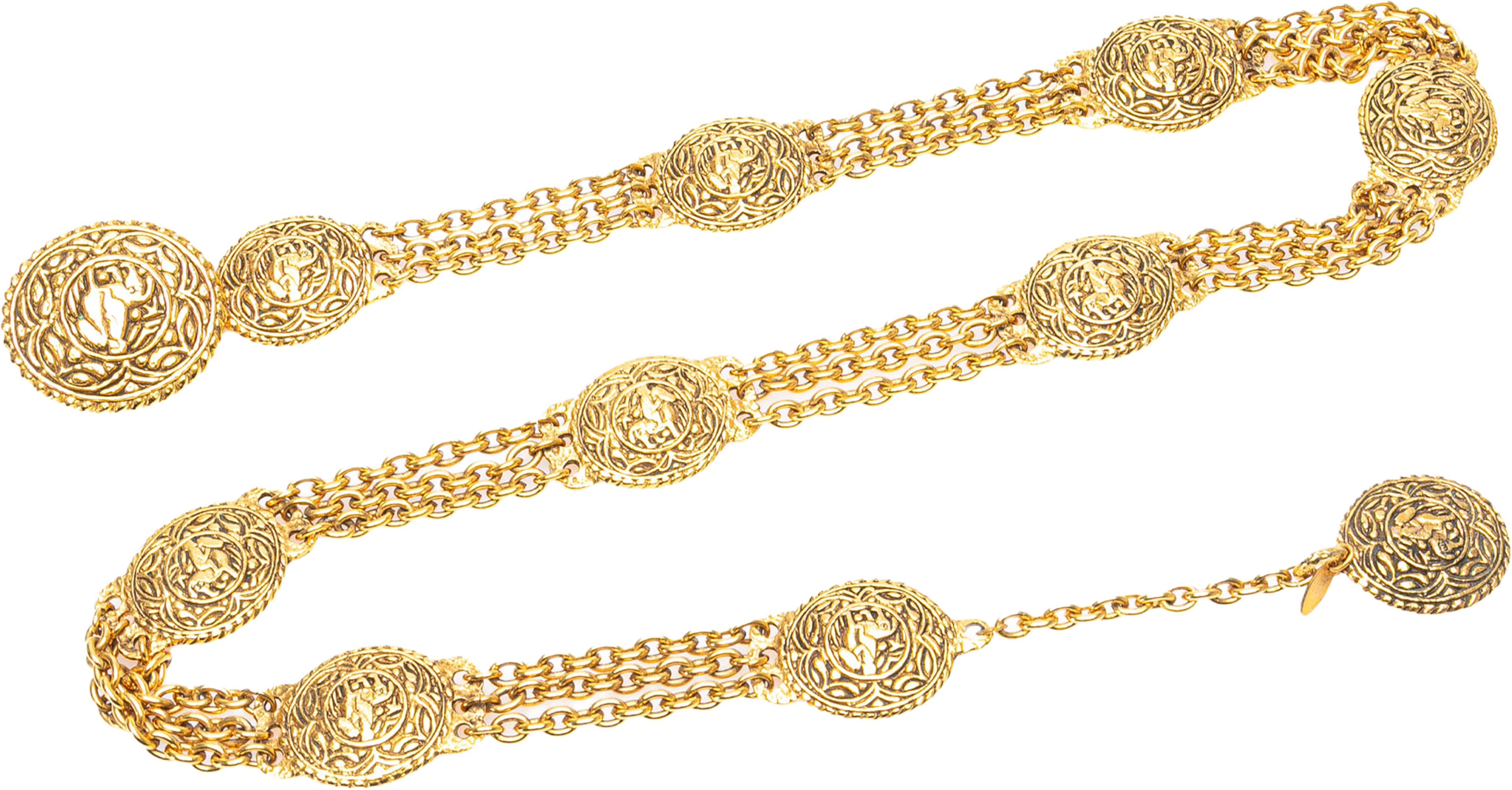 Chanel Gold Plated Equestrian Medallion Chain Belt, från Luxclusif, i färgen gold. Klicka för att öppna bilden i stort format